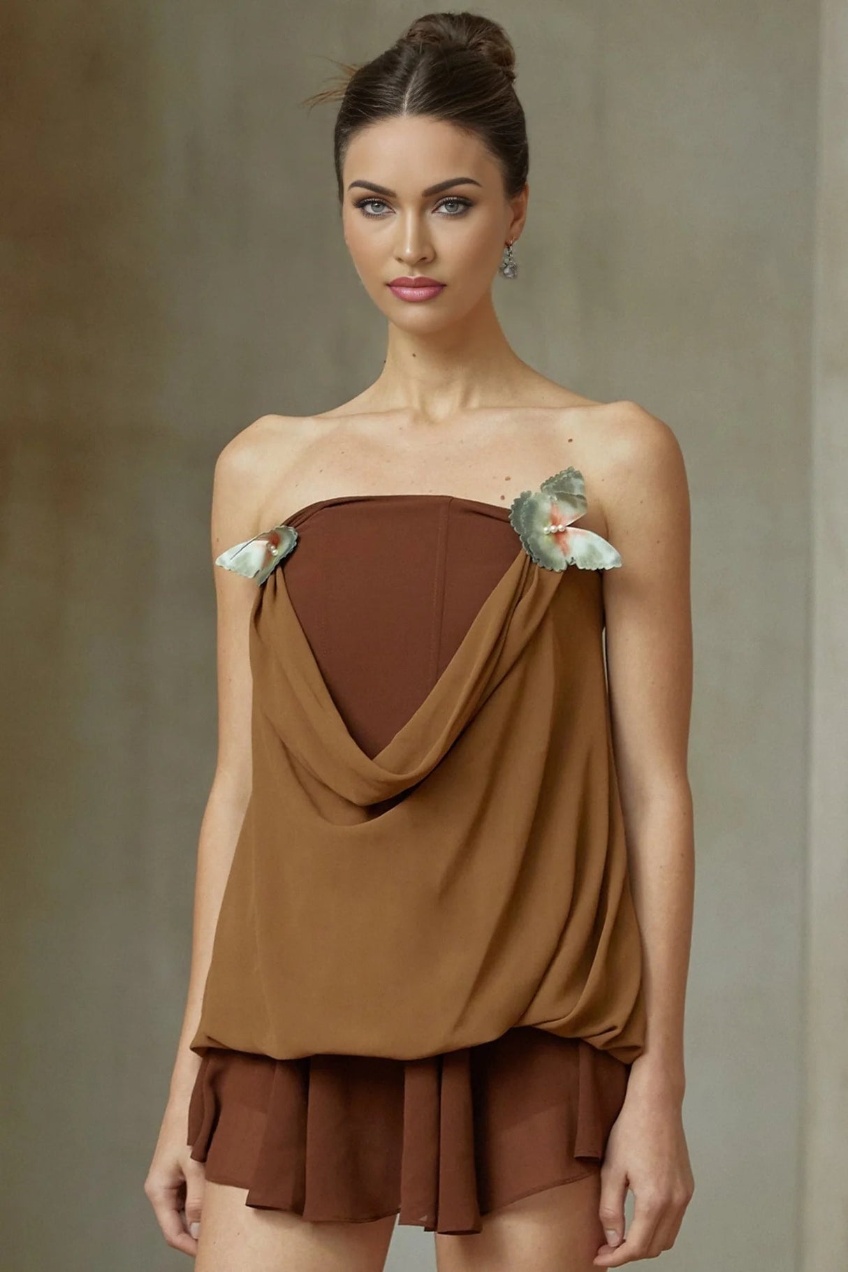 Flora Top & Skirt Set Brown Panelled Butterfly - Pin