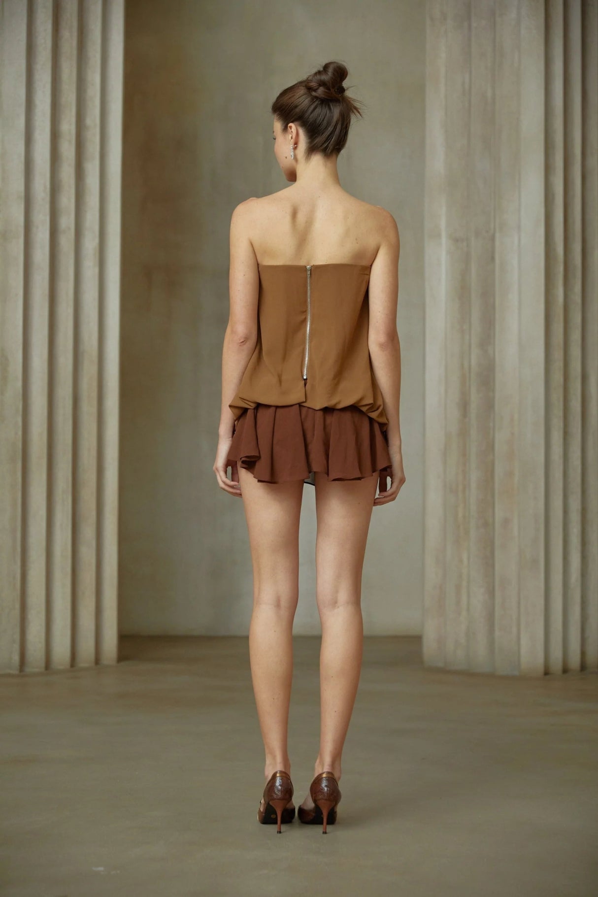 Flora Top & Skirt Set Brown Panelled Butterfly - Pin