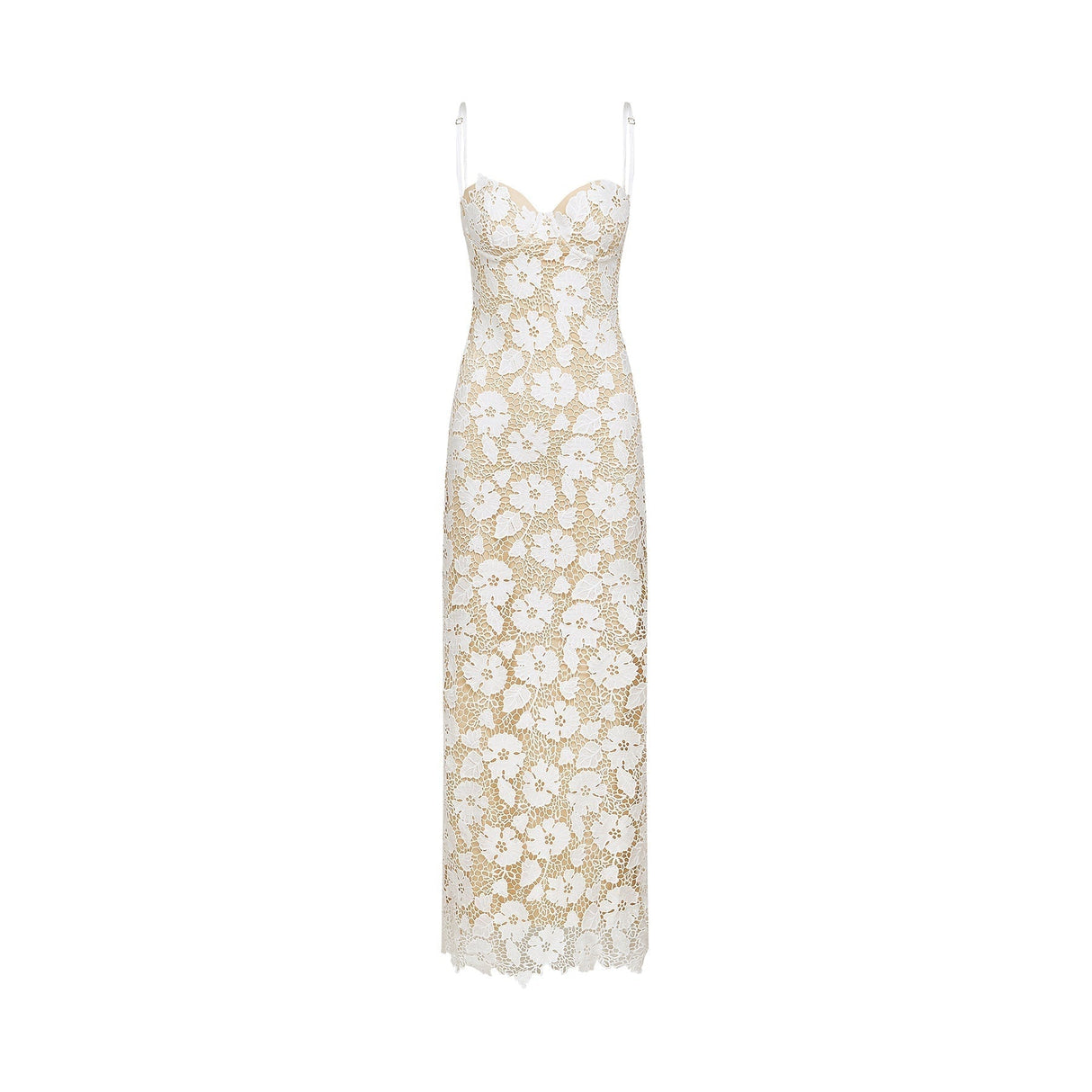 Florence Midi Dress - Sleeveless Design - Spaghetti Straps - Floral Embroidery - Back Slit