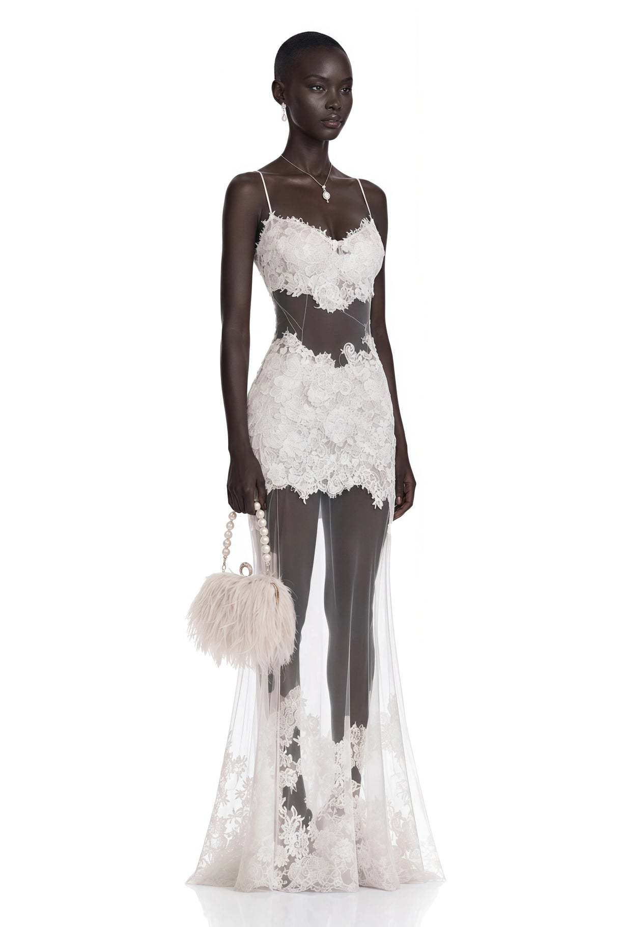 Florence White SemiSheer Floral Lace Maxi Dress