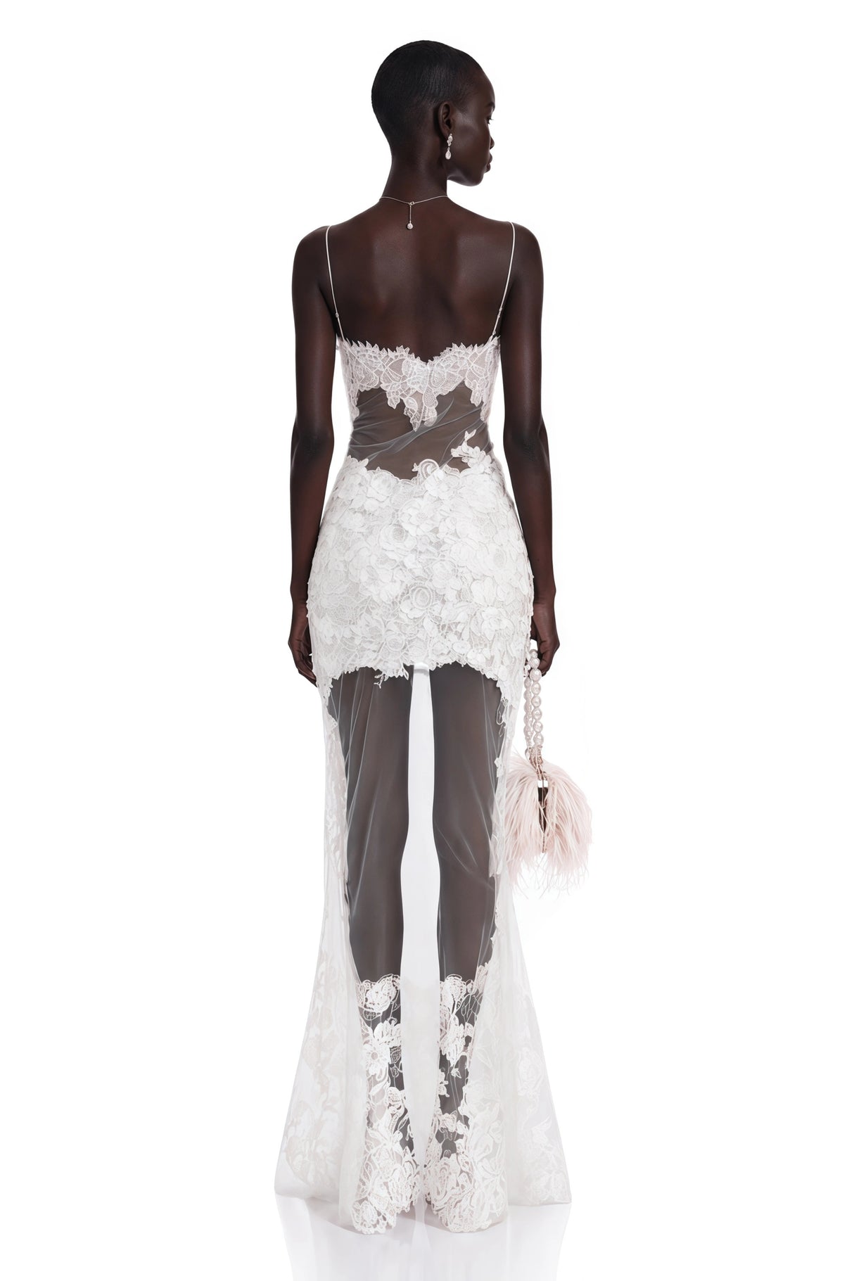 Florence White SemiSheer Floral Lace Maxi Dress