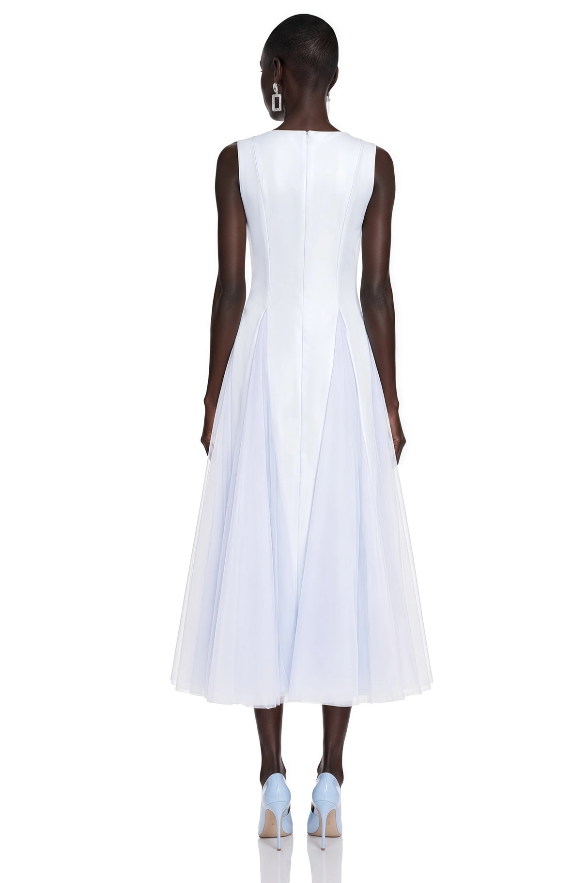 Florentina Blue Midi Dress with Tulle Panels