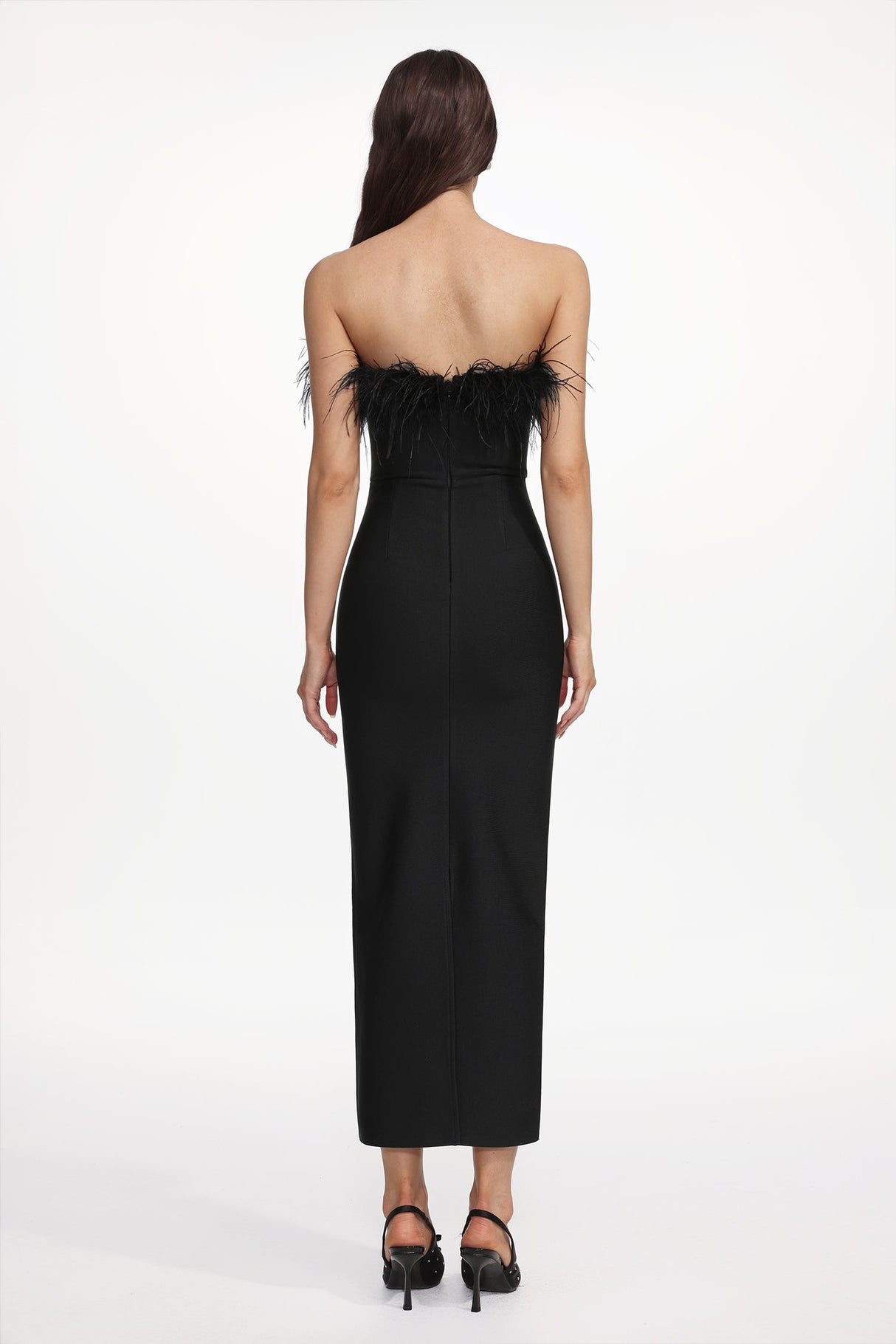 Fortuna Black Feather Detail Off-Shoulder Maxi Dress