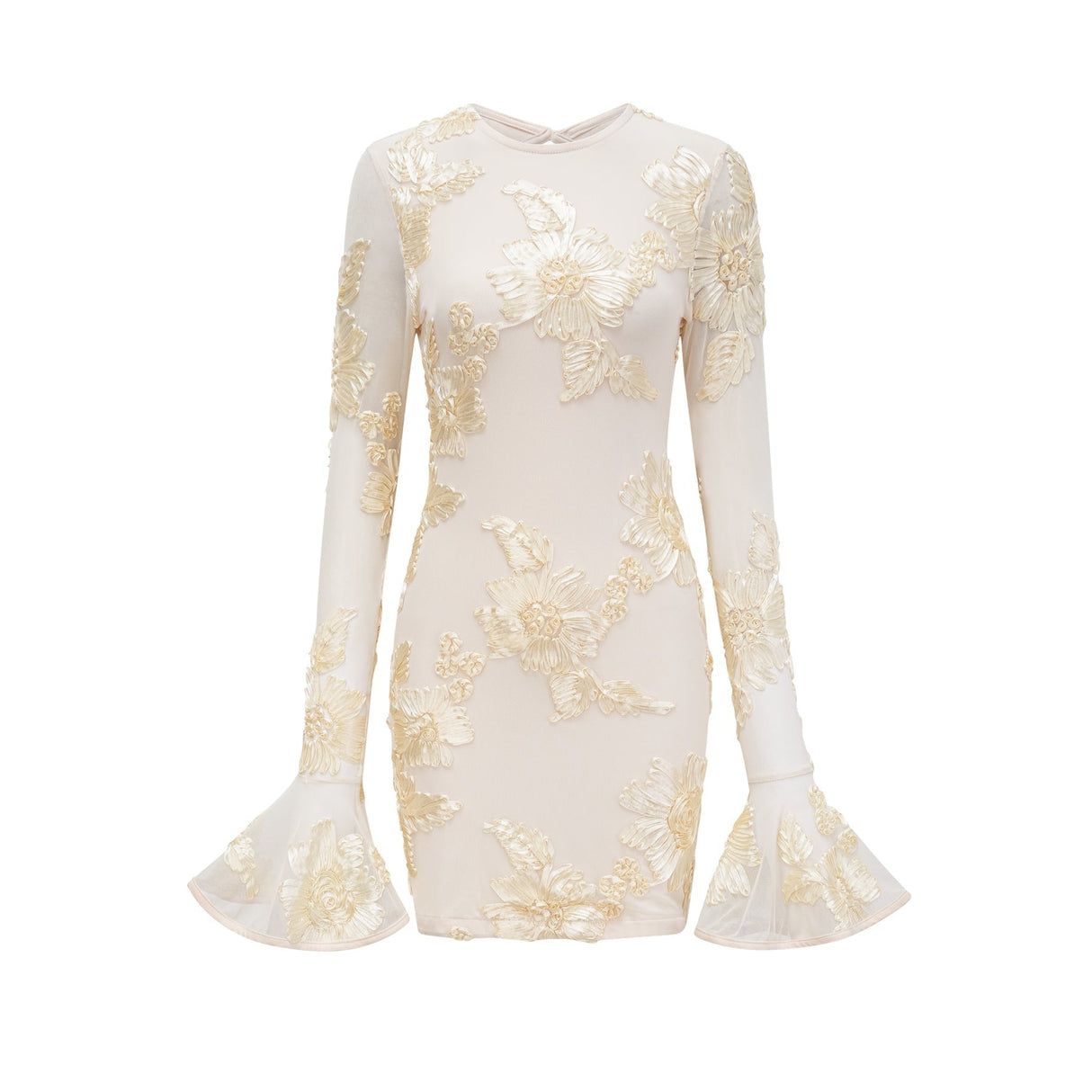 Franca Dress – Long Sleeves – Floral Embroidery – Mesh Detailing