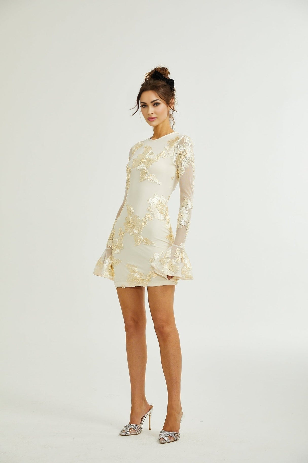 Franca Dress – Long Sleeves – Floral Embroidery – Mesh Detailing