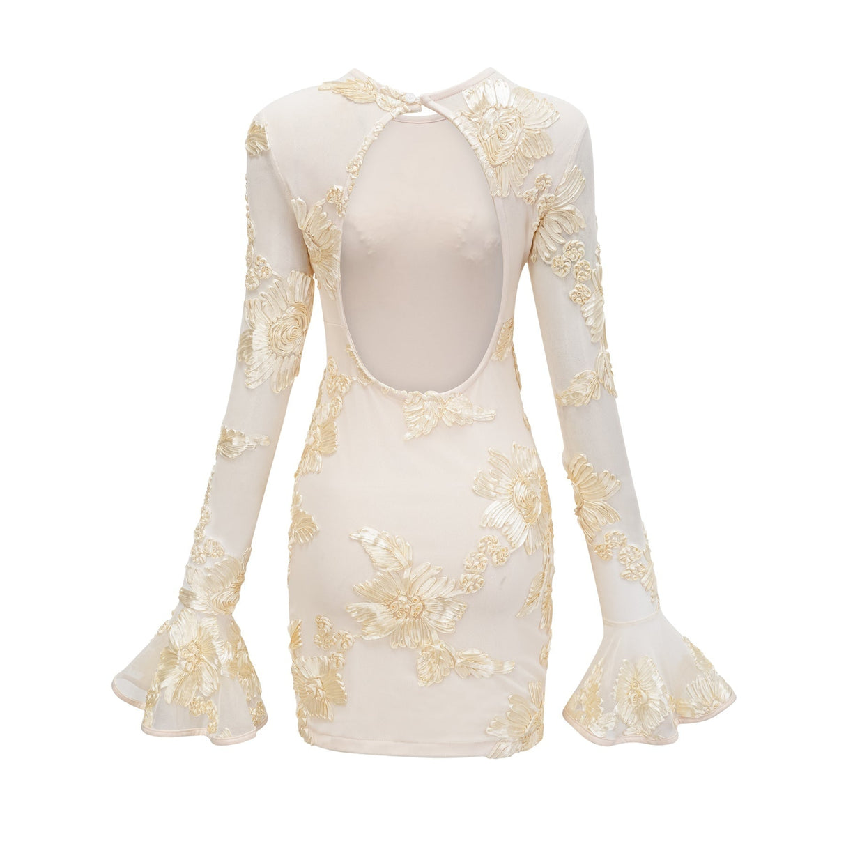 Franca Dress – Long Sleeves – Floral Embroidery – Mesh Detailing