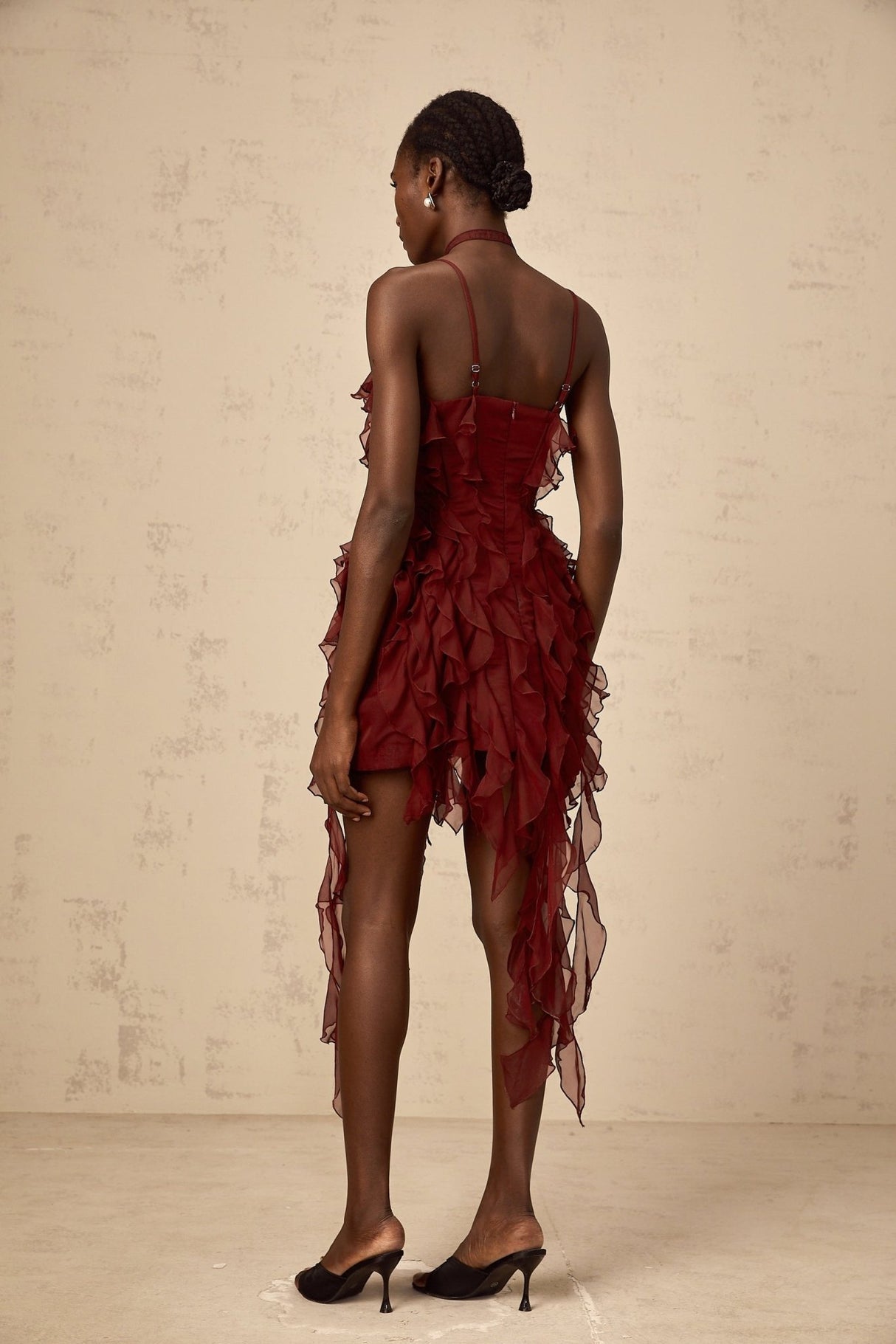 Franca Mini Dress - Square Neck - Sleeveless - Spaghetti Straps - Ruffled Detailing