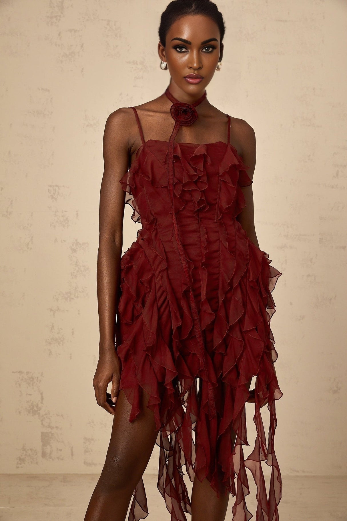 Franca Mini Dress - Square Neck - Sleeveless - Spaghetti Straps - Ruffled Detailing