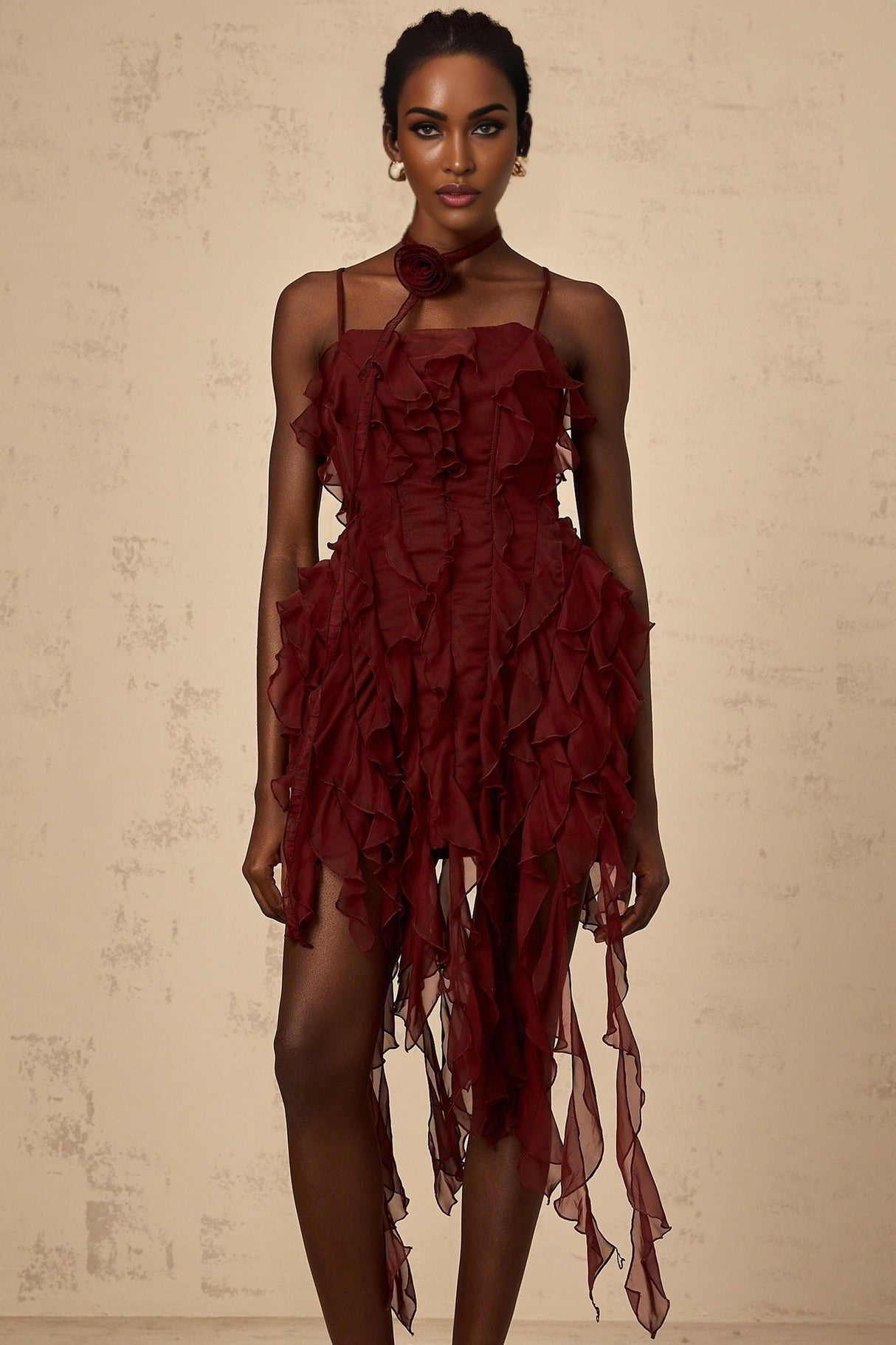 Franca Mini Dress - Square Neck - Sleeveless - Spaghetti Straps - Ruffled Detailing