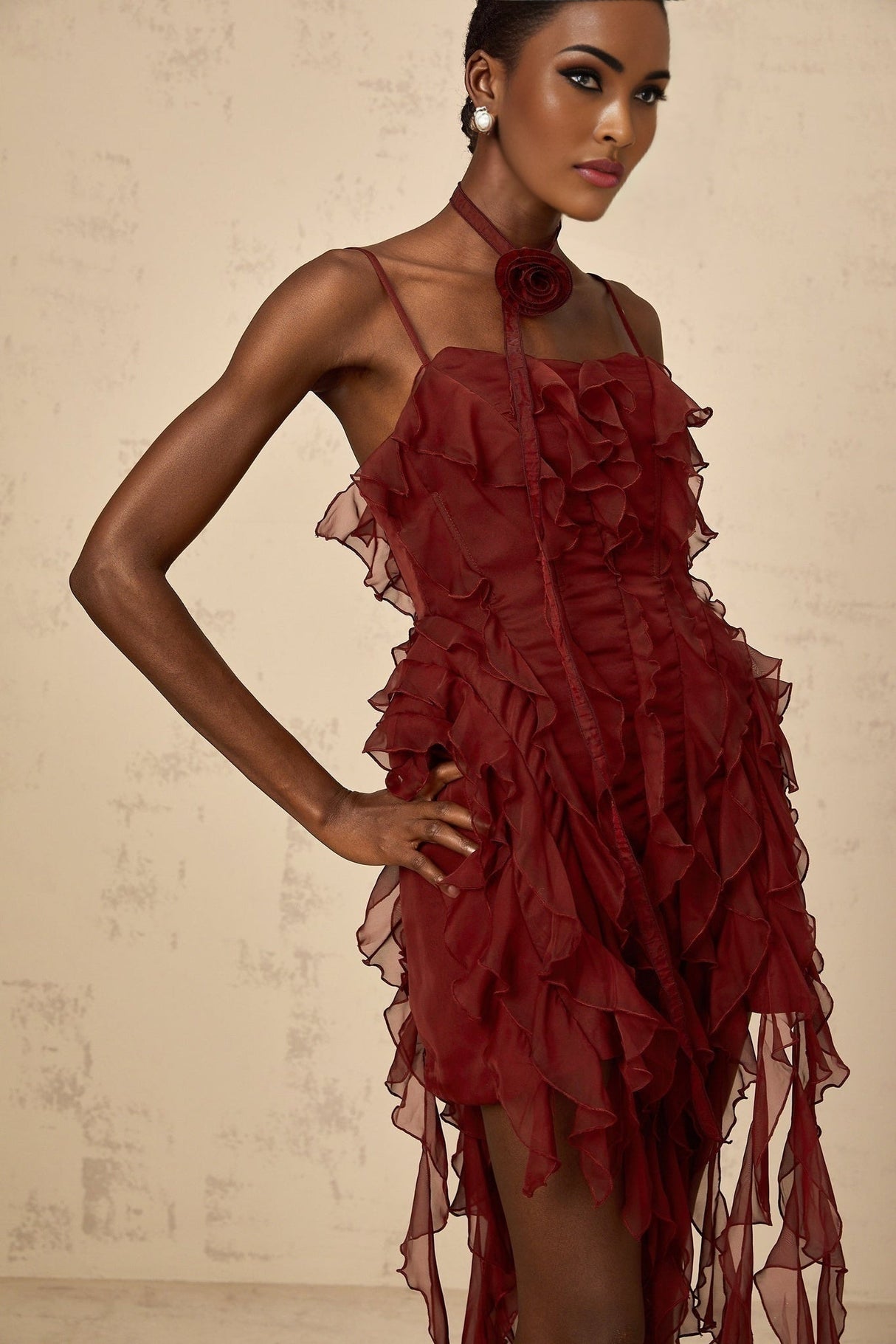 Franca Mini Dress - Square Neck - Sleeveless - Spaghetti Straps - Ruffled Detailing