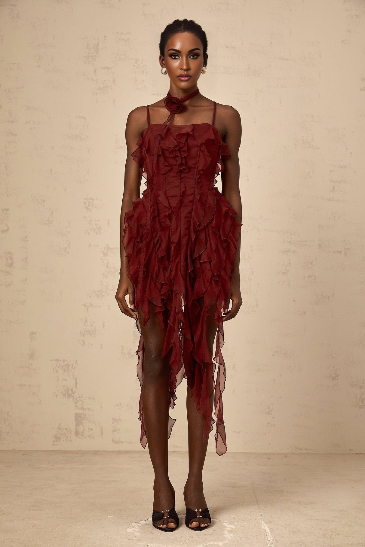 Franca Mini Dress - Square Neck - Sleeveless - Spaghetti Straps - Ruffled Detailing