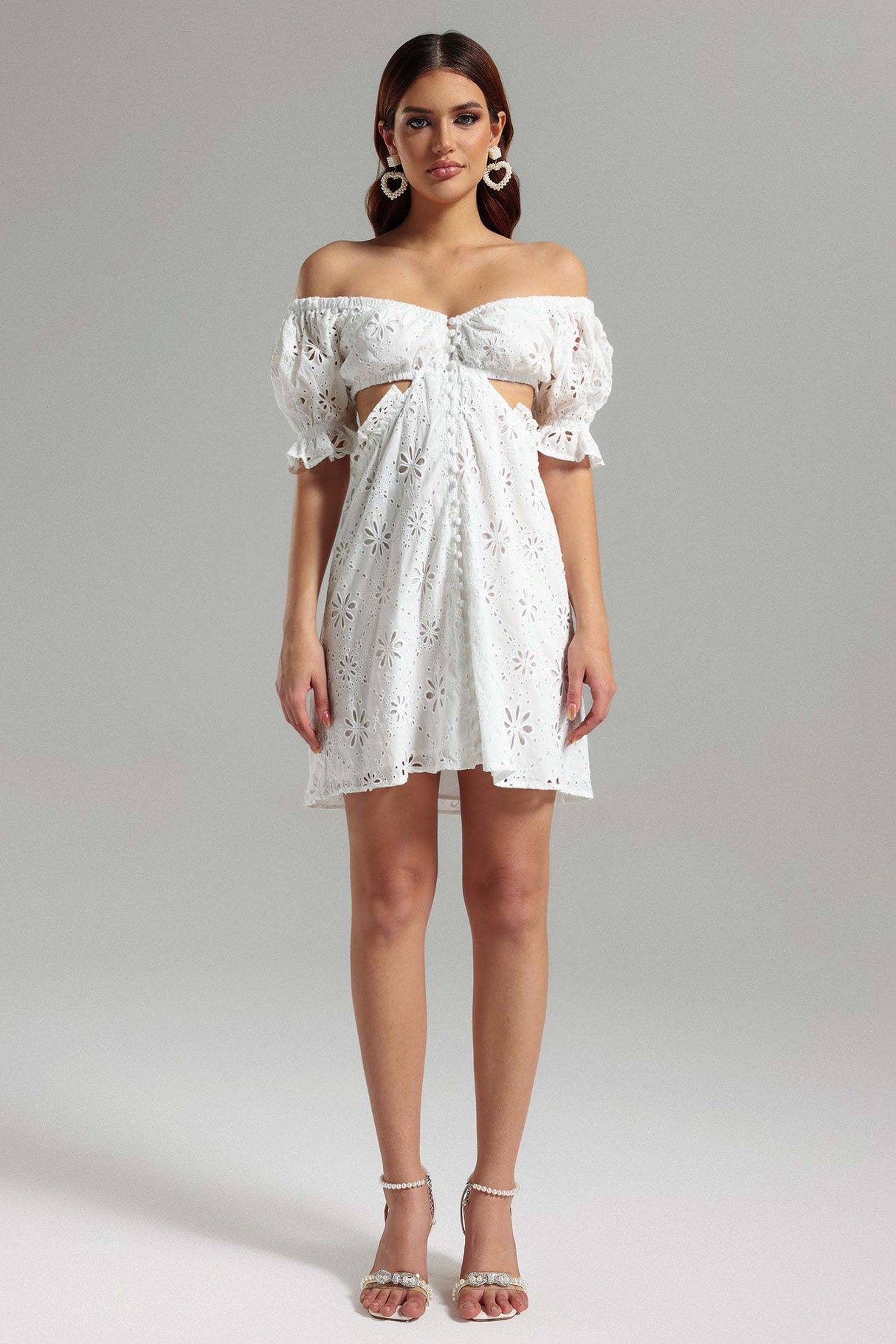Franca White Floral Lace Off-the-Shoulder Mini Dress