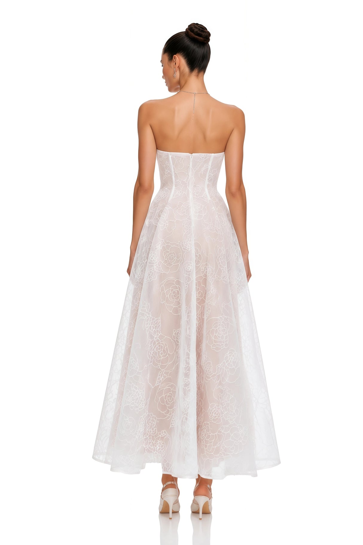 Francesca White Strapless Floral Lace ALine Maxi Dress