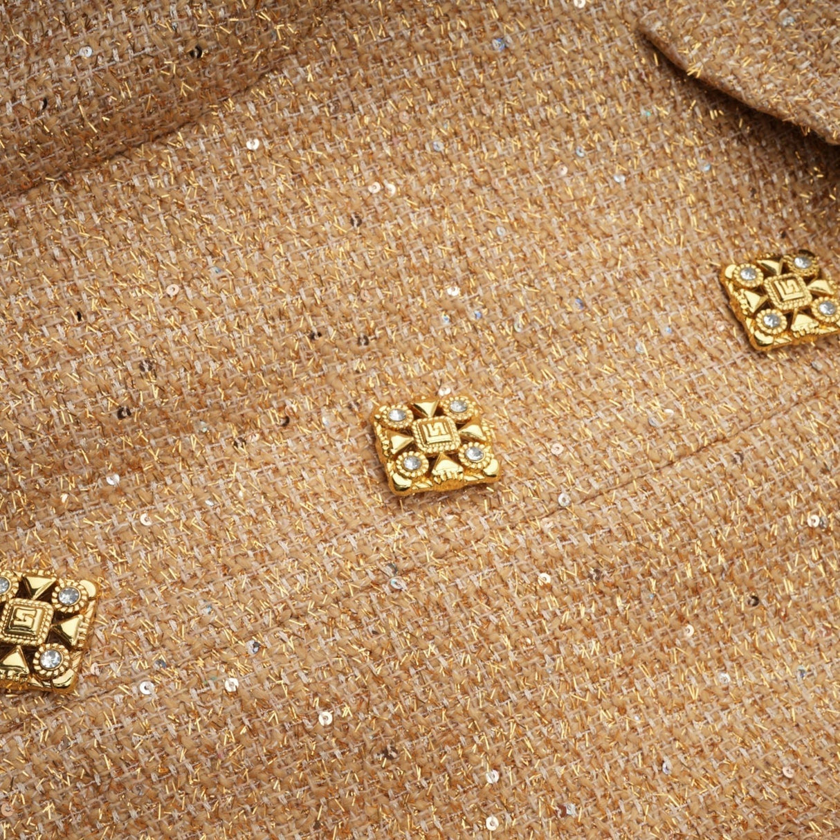 Franceschina Long Sleeve Mini Dress - Tweed - Classic Collar - Embossed Buttons - Front Pockets