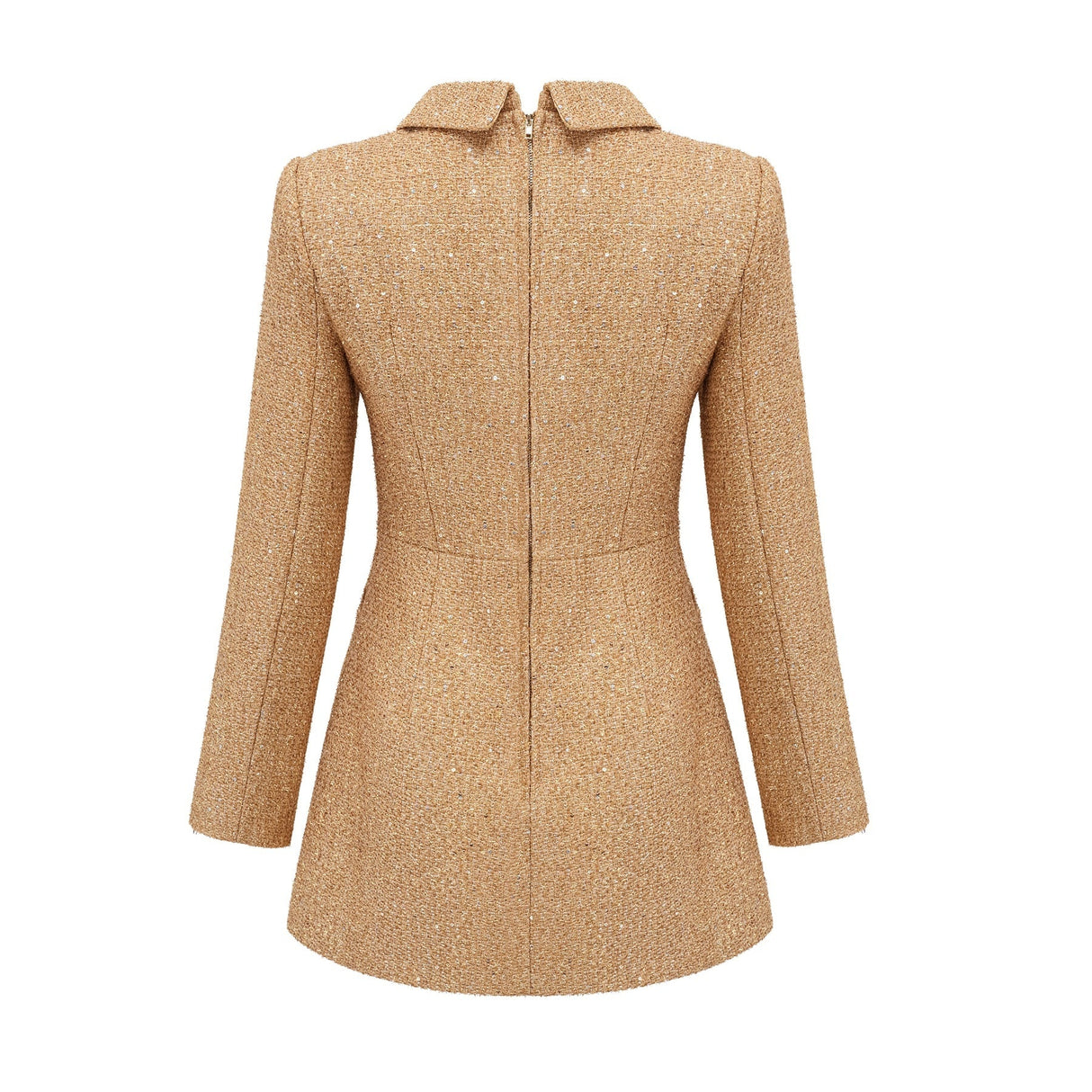 Franceschina Long Sleeve Mini Dress - Tweed - Classic Collar - Embossed Buttons - Front Pockets