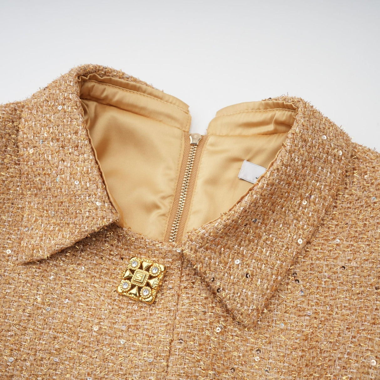 Franceschina Long Sleeve Mini Dress - Tweed - Classic Collar - Embossed Buttons - Front Pockets