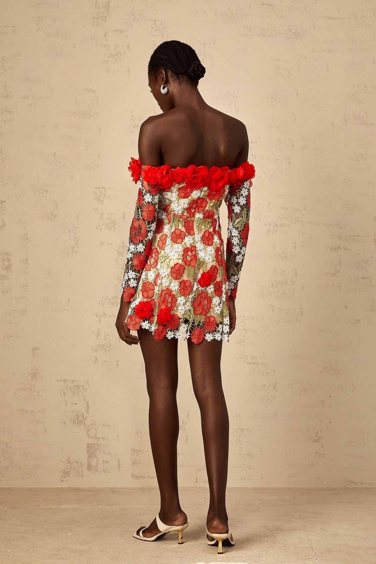Franceschina Mini Dress Red Rose Appliqu & 3D Petal Embroidery