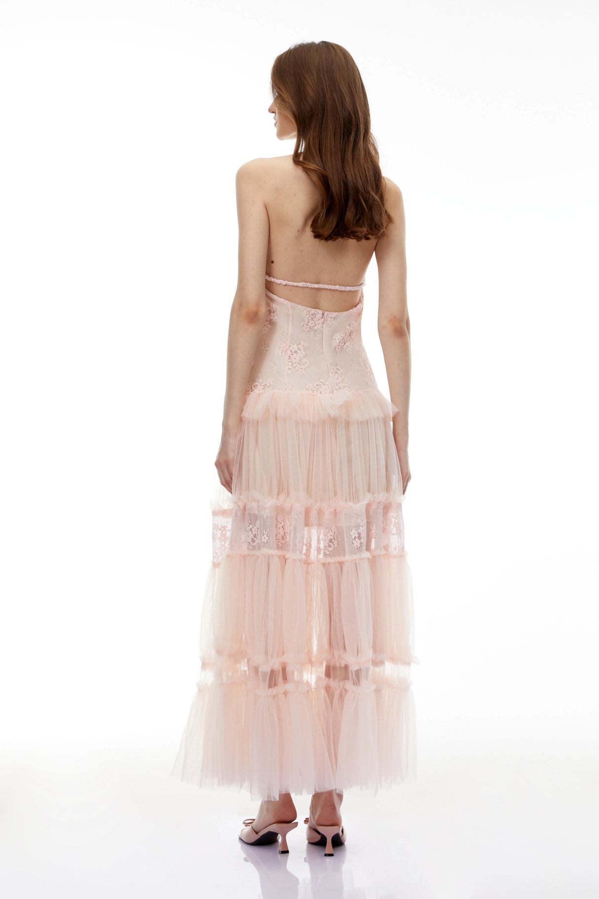 Francine Pink Floral Lace Tiered Maxi Dress