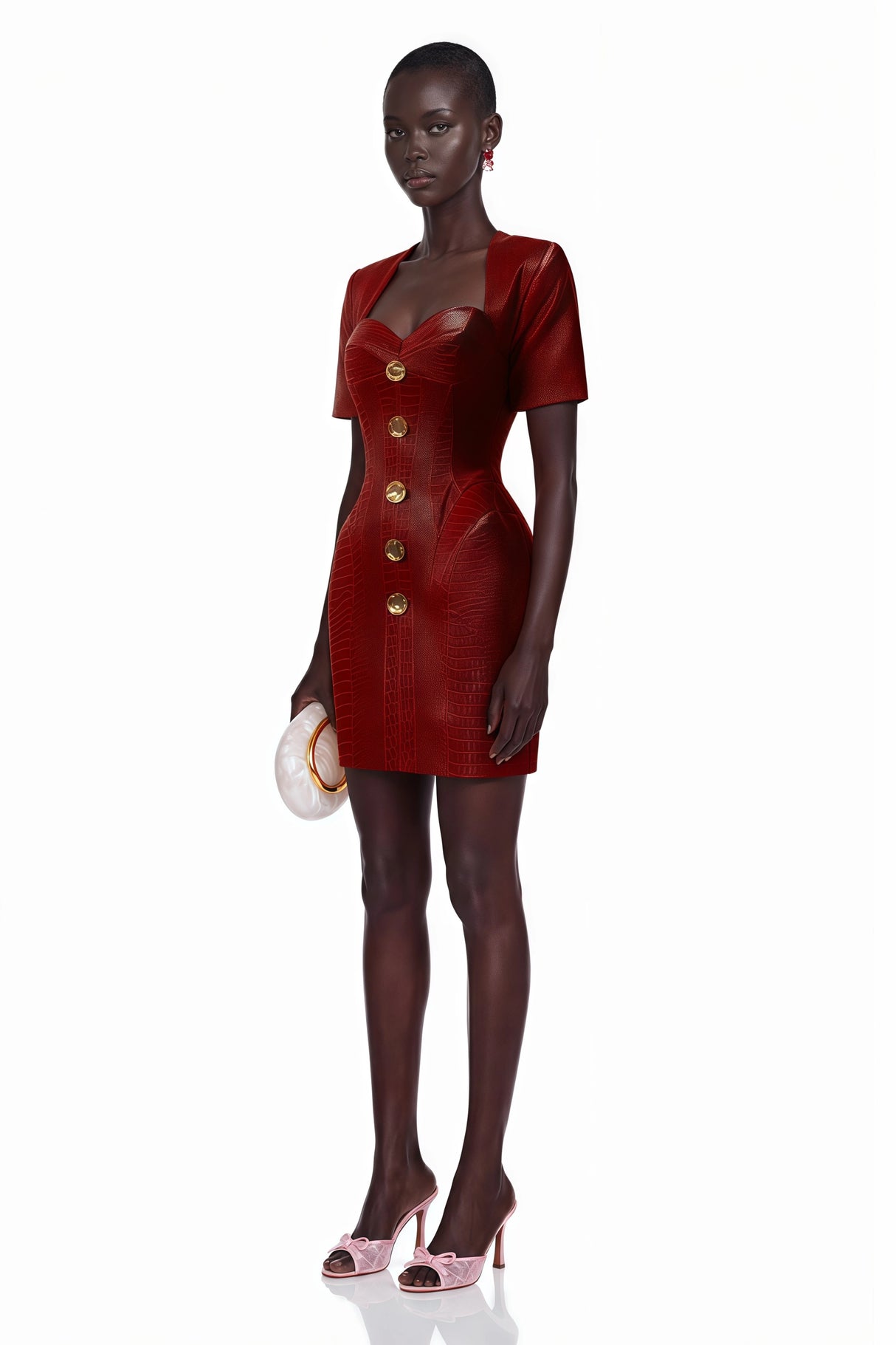 Frankie Red Leather Mini Dress with Decorative Buttons