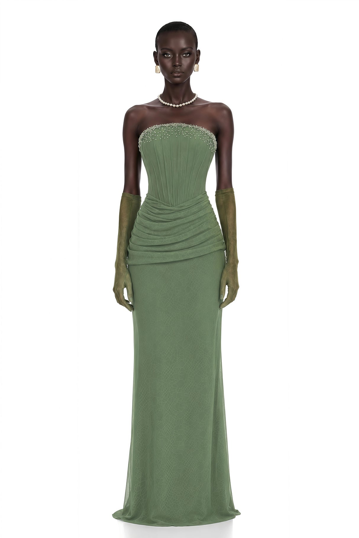 Franziska Green Embellished Corset Maxi Dress Without Gloves
