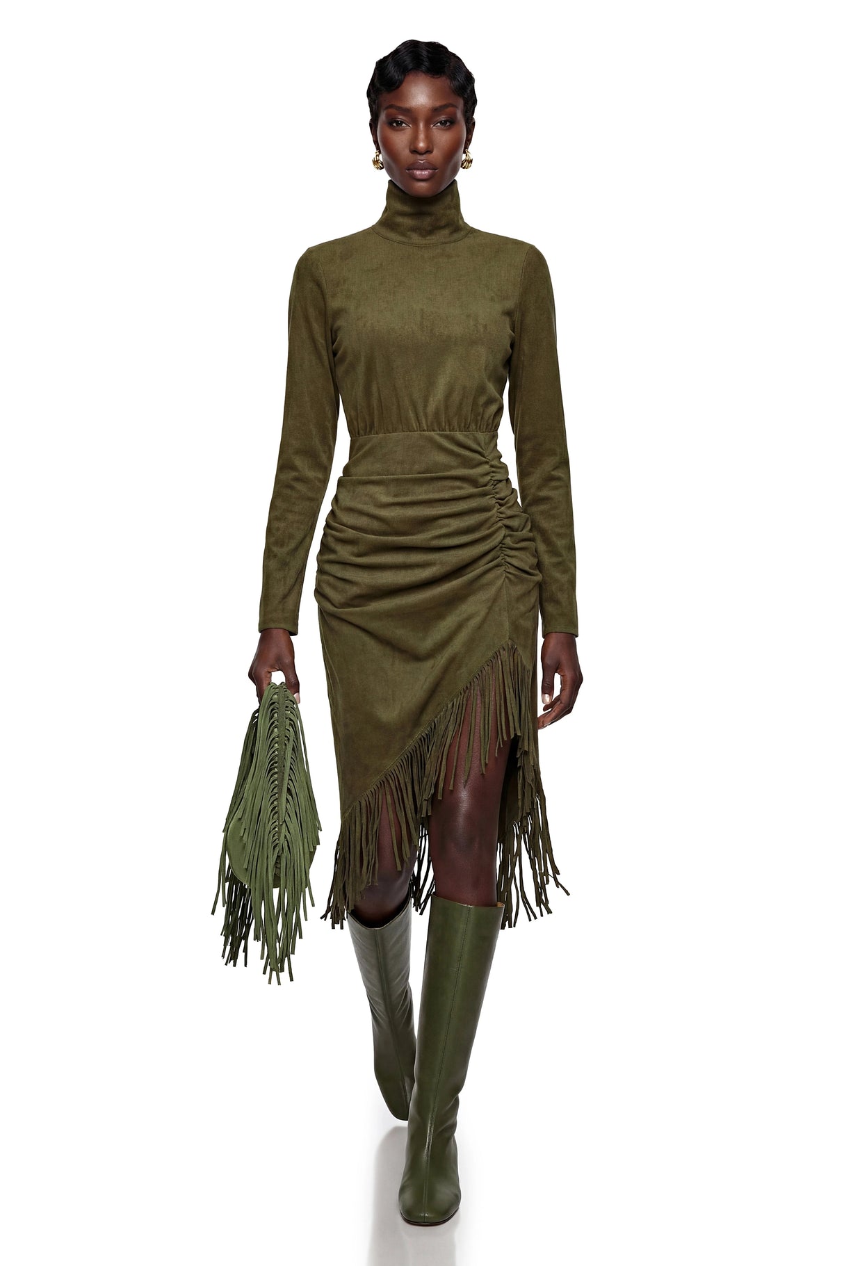 Freya Green High Neck Midi Dress with Fringe