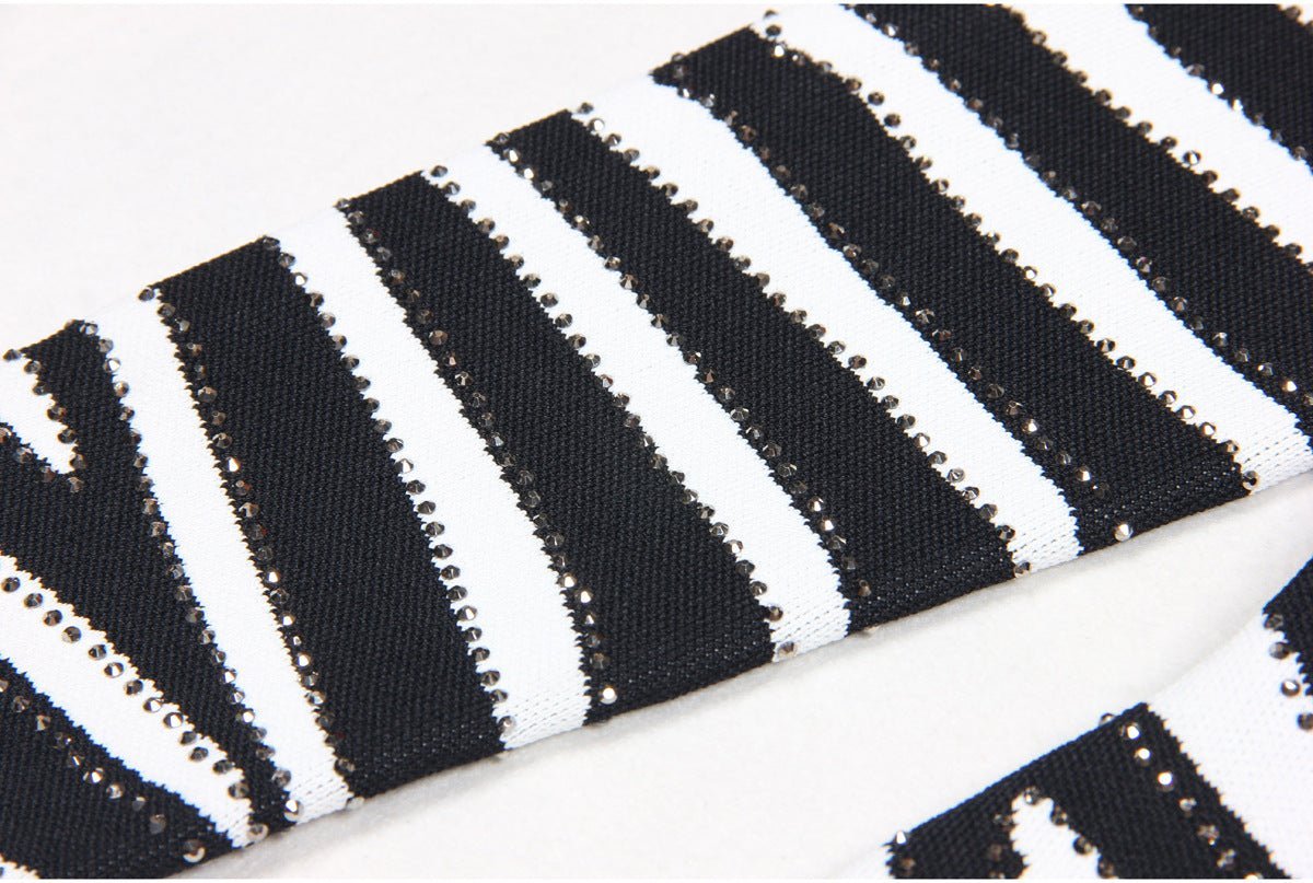 Freya Mini Dress - Bodycon Silhouette - Zebra Stripe Pattern - Long Sleeves - High Neckline - Bold Statement Piece