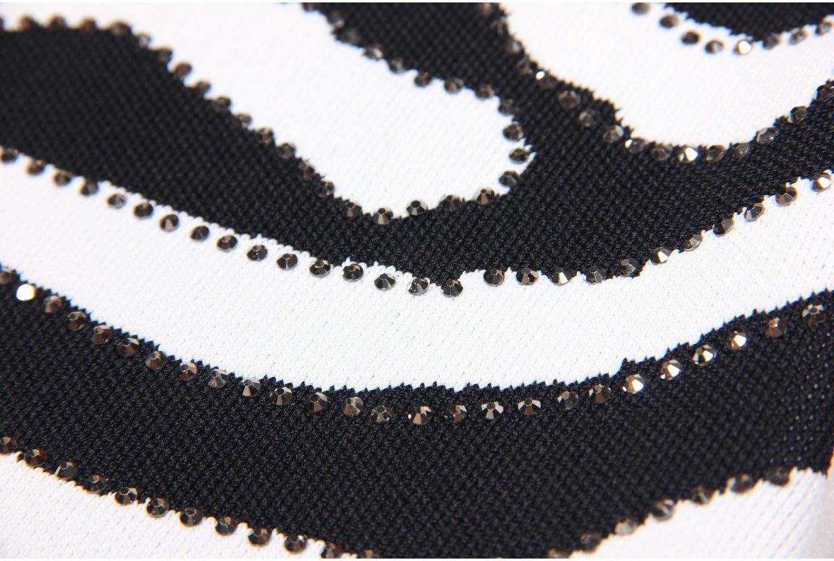 Freya Mini Dress - Bodycon Silhouette - Zebra Stripe Pattern - Long Sleeves - High Neckline - Bold Statement Piece