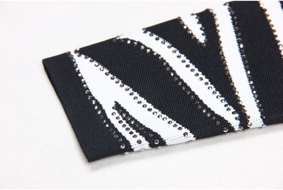 Freya Mini Dress - Bodycon Silhouette - Zebra Stripe Pattern - Long Sleeves - High Neckline - Bold Statement Piece