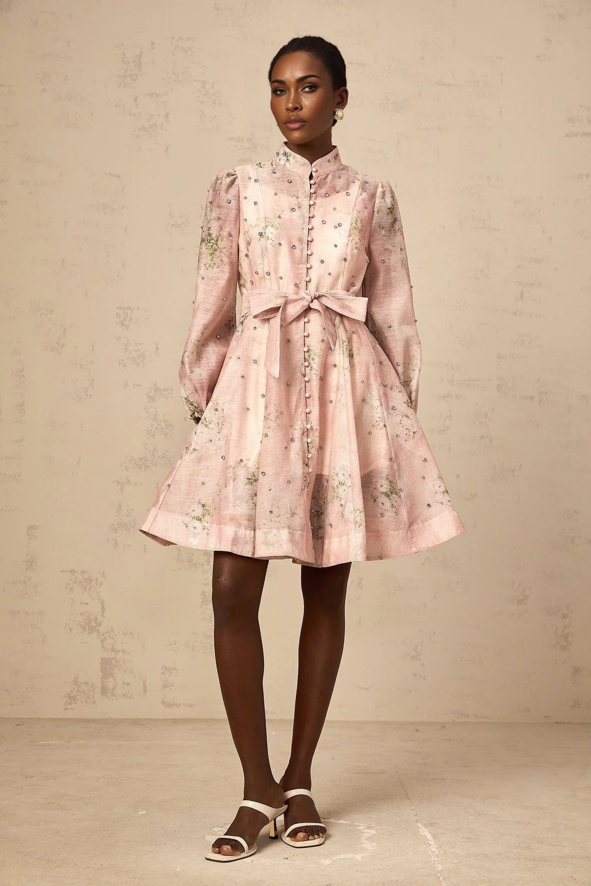 Freya Mini Dress Pink Floral Crystal Embellished