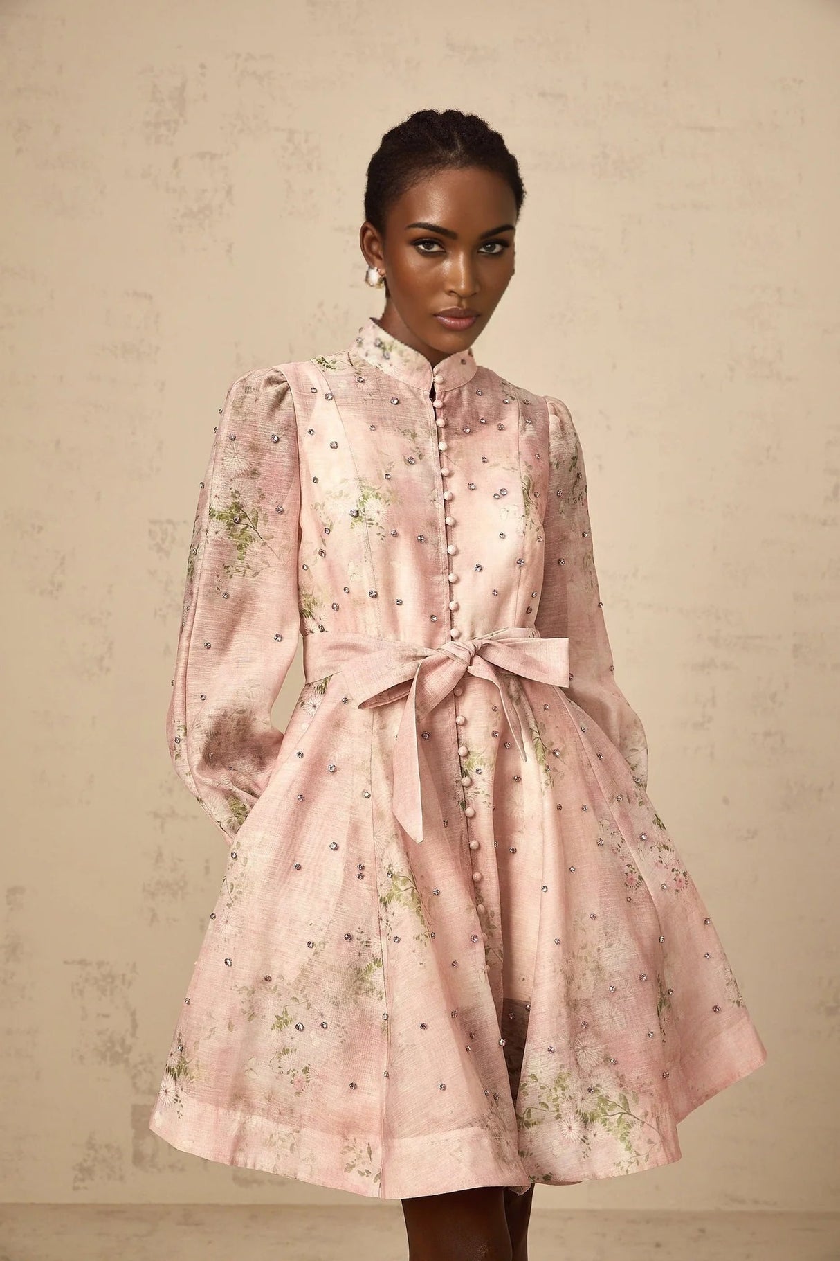 Freya Mini Dress Pink Floral Crystal Embellished