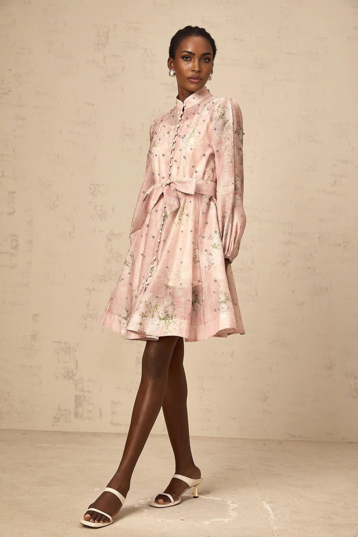 Freya Mini Dress Pink Floral Crystal Embellished