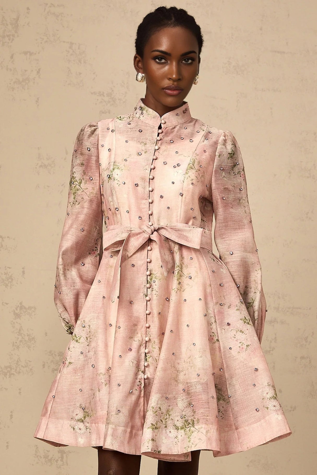 Freya Mini Dress Pink Floral Crystal Embellished