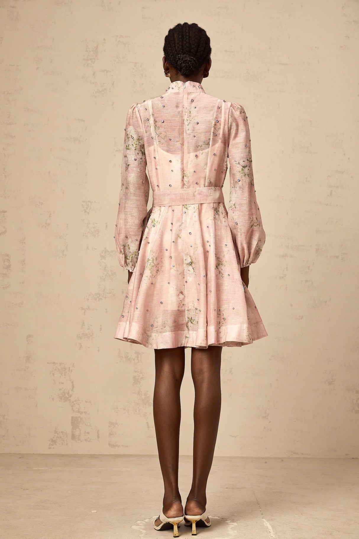 Freya Mini Dress Pink Floral Crystal Embellished