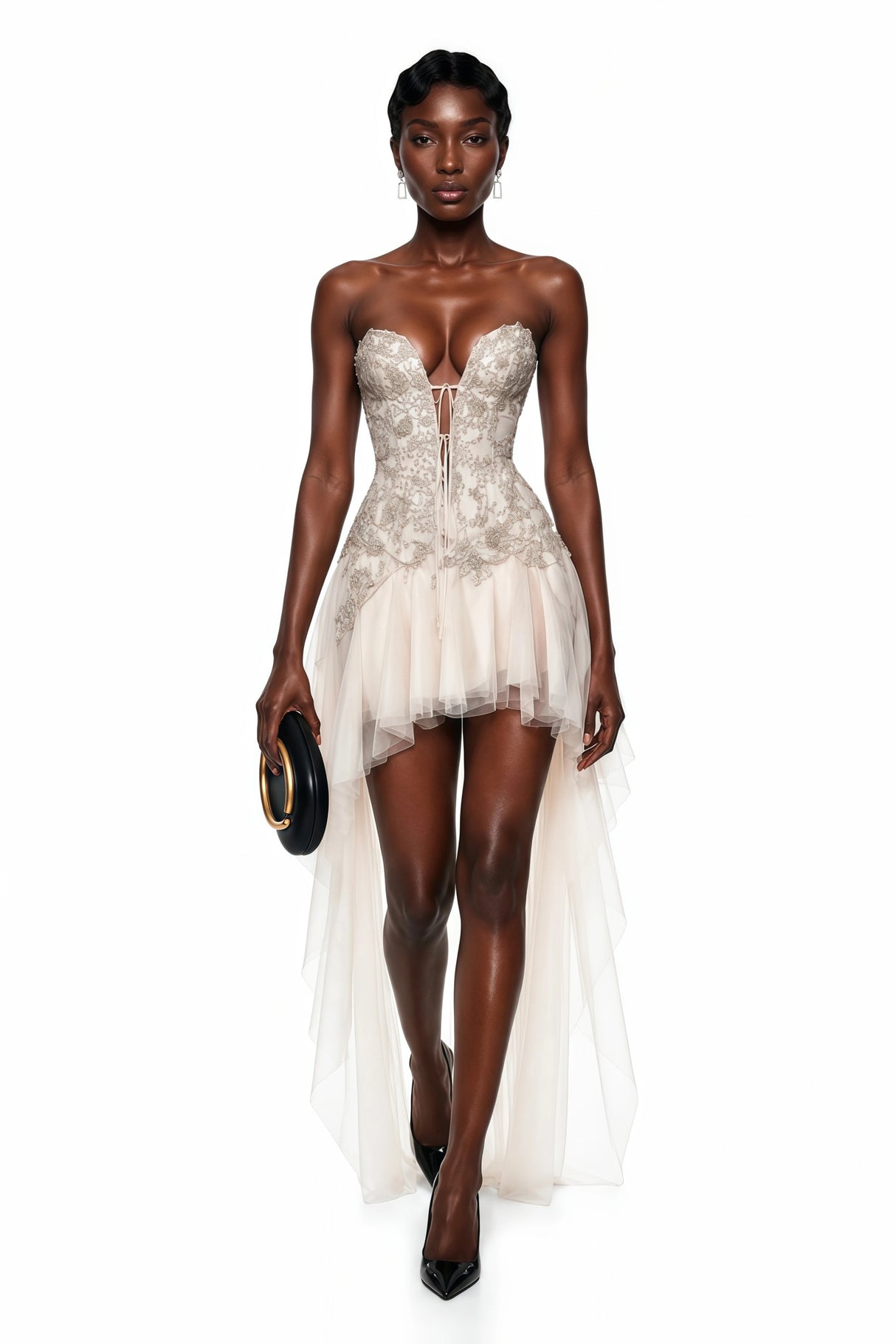 Fury Champagne Off Shoulder Embellished Tulle Maxi Dress