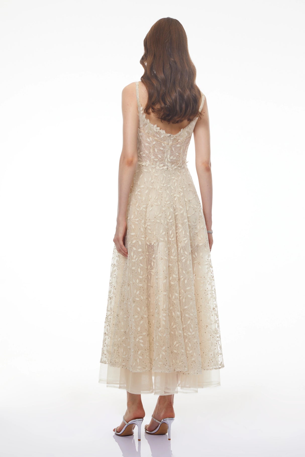 Gabriella Champagne Tulle Maxi Dress with 3D Petals