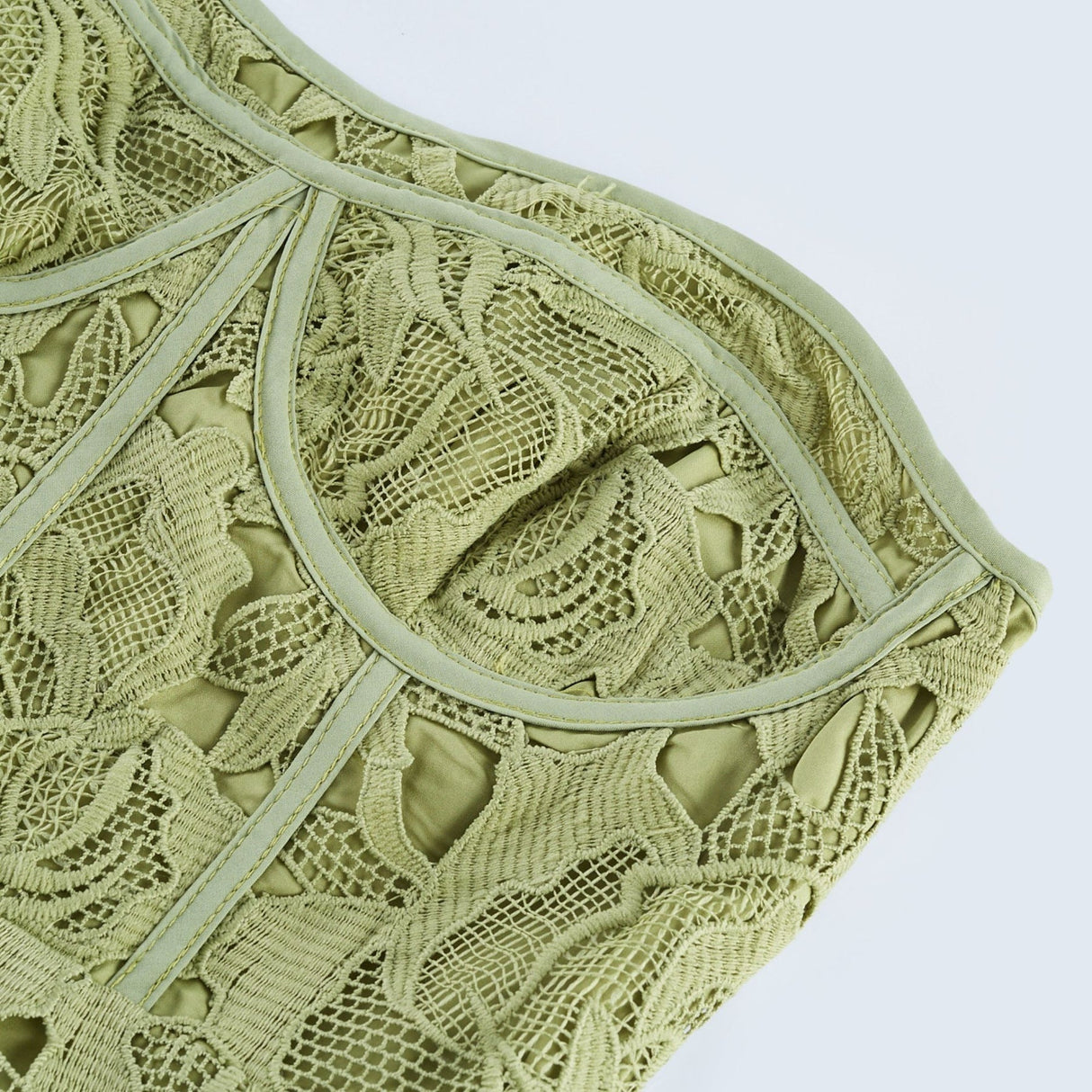 Gabriella Floral Midi Dress - Off Shoulder Bustier Style - Lace Trim Detail - Cut Out Designs - Flounce Hem