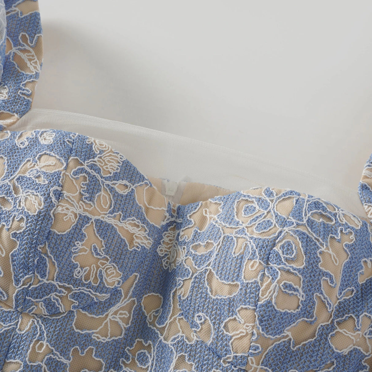Gaëlle Blue Floral Embroidered Midi Dress