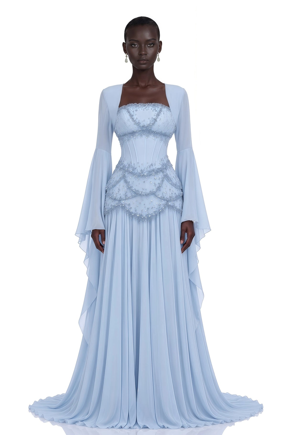 Gaëlle Fauxpearlembellished Pleated Maxi Dress in Lightblue