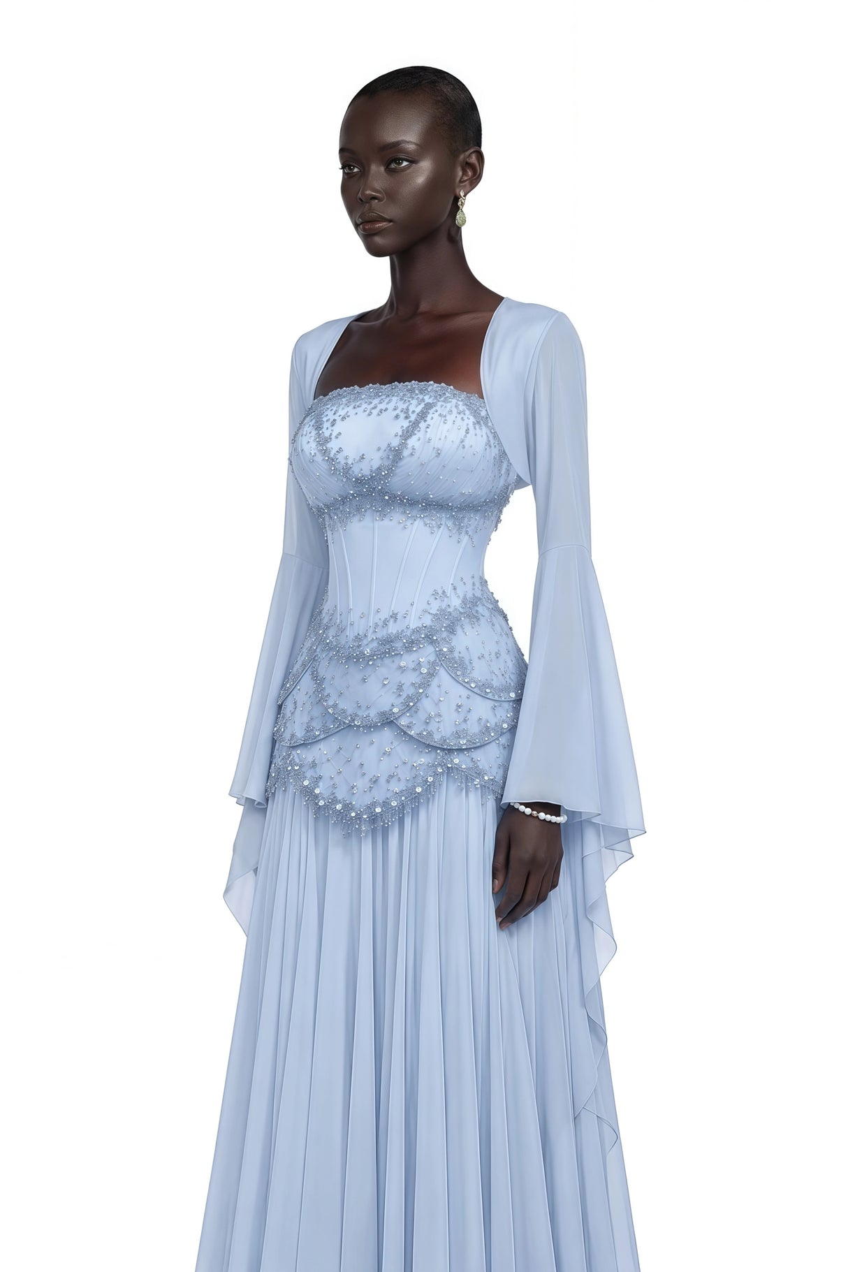 Gaëlle Fauxpearlembellished Pleated Maxi Dress in Lightblue