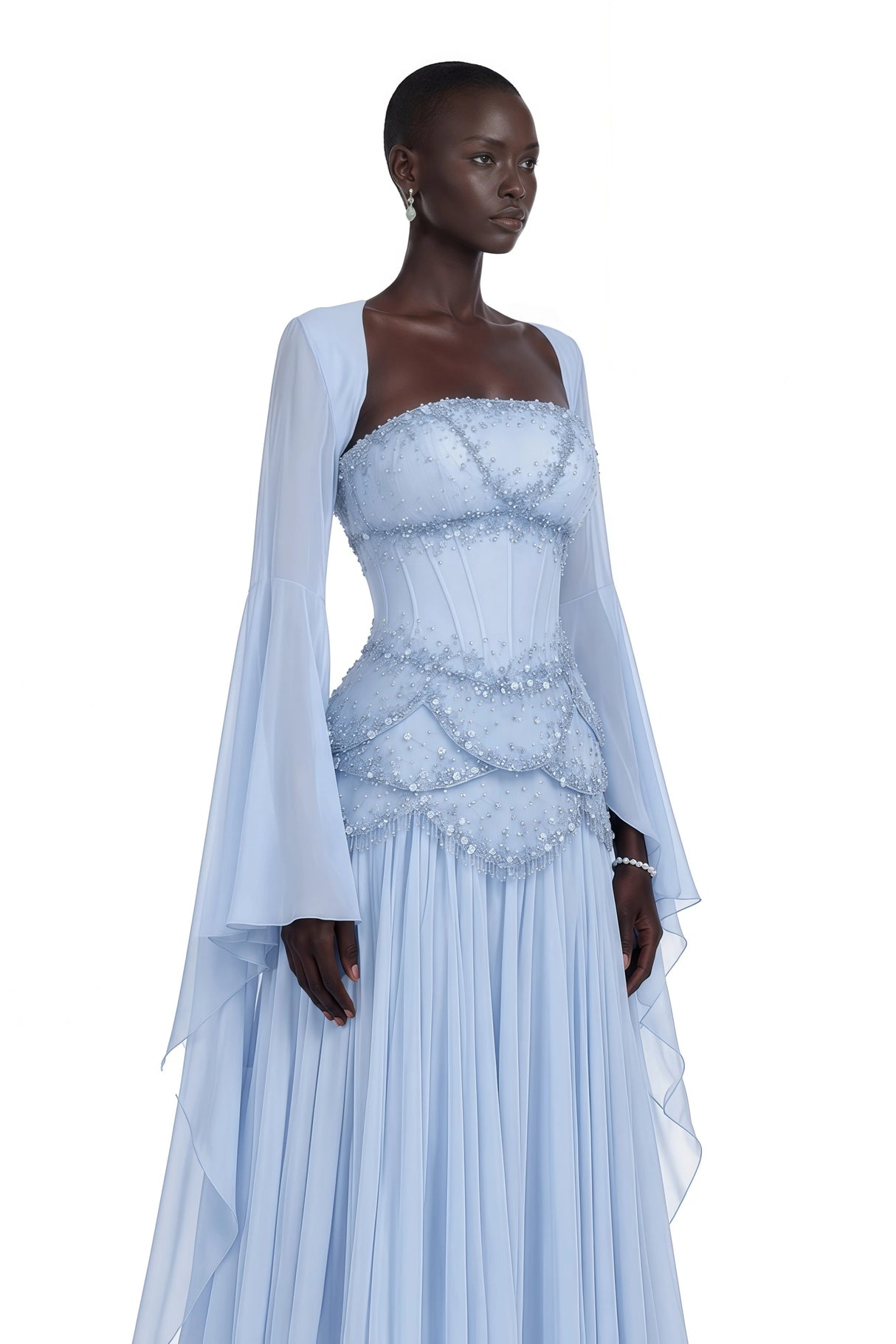 Gaëlle Fauxpearlembellished Pleated Maxi Dress in Lightblue