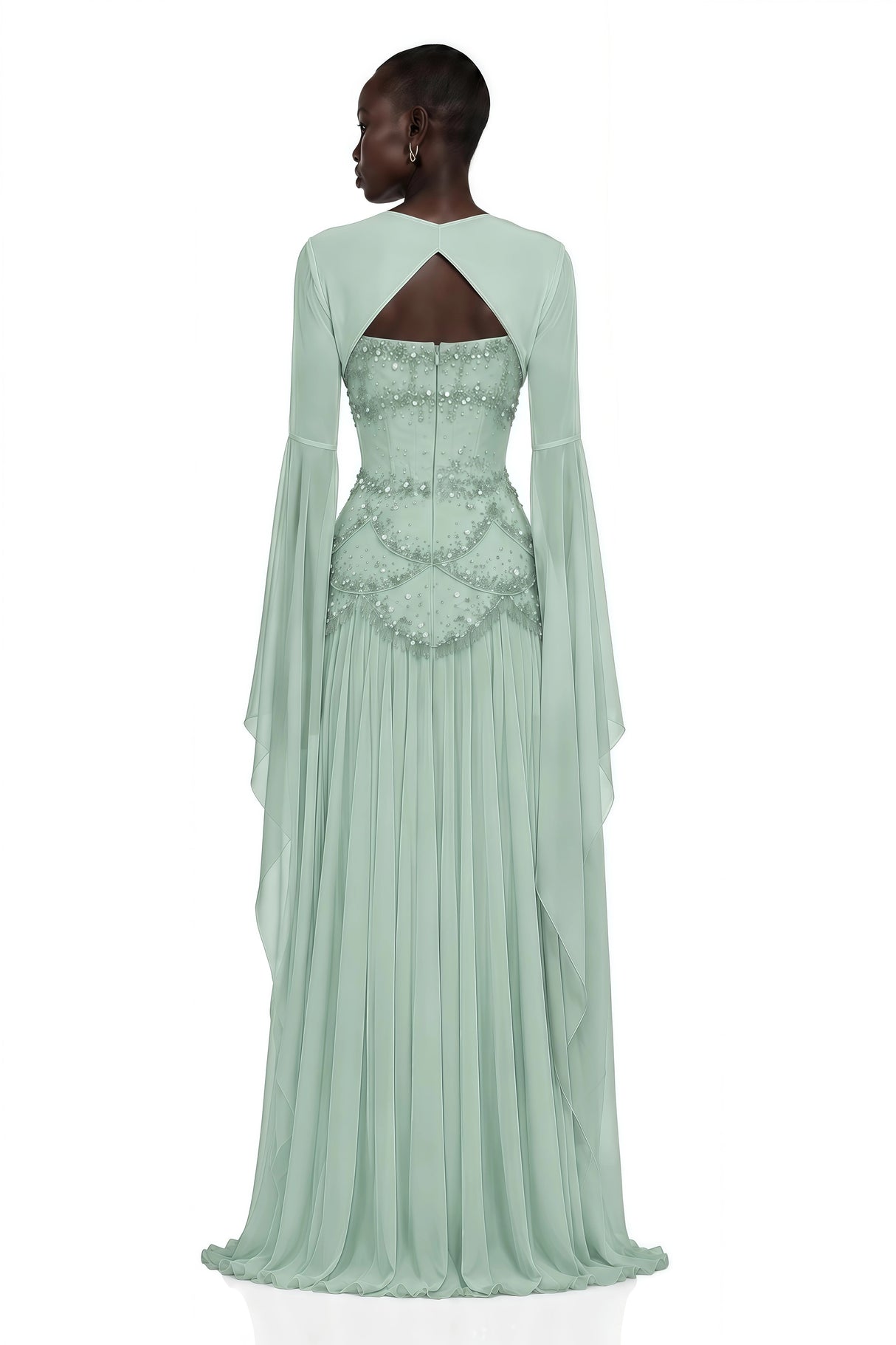 Gaëlle Green Fauxpearlembellished Pleated Maxi Dress
