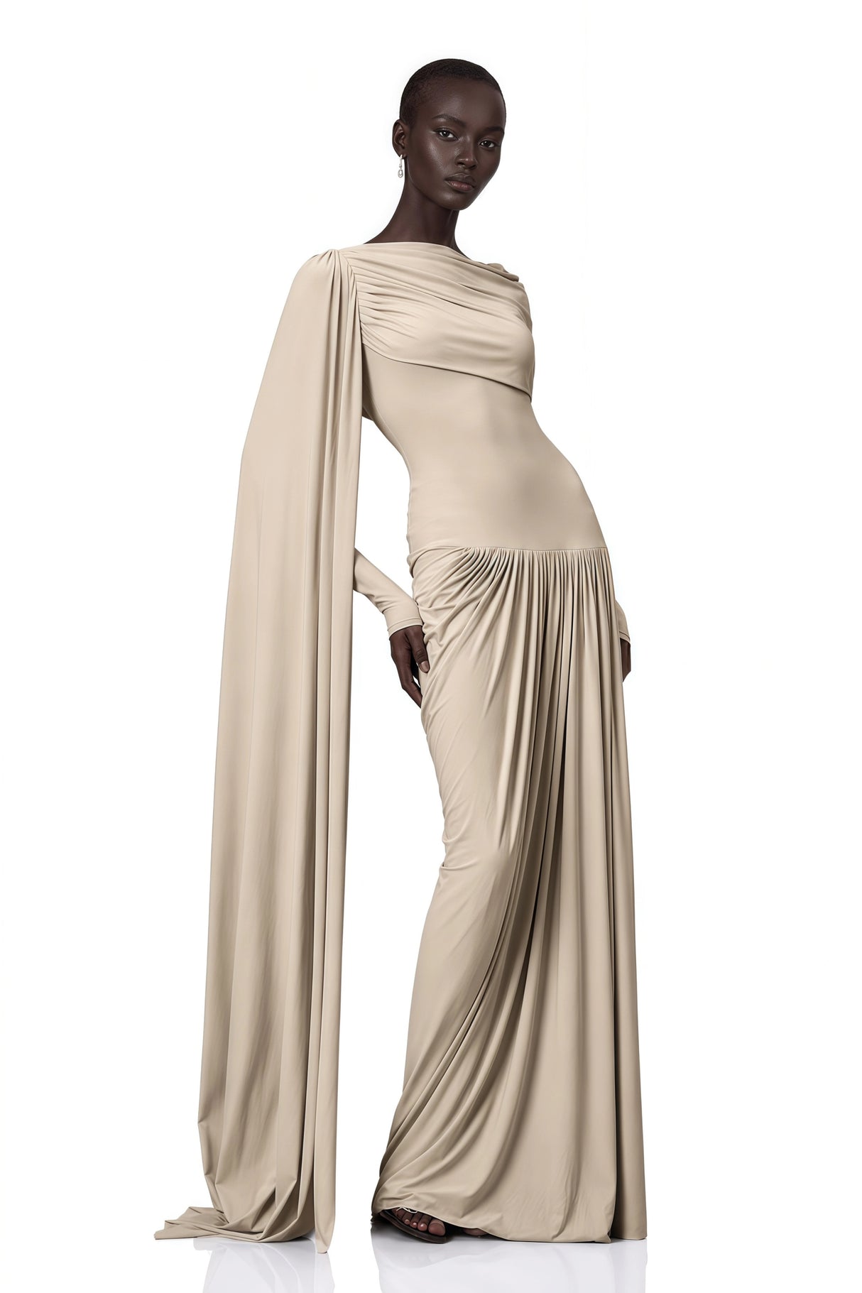 Gaëlle Neutrals Ribbondesign Draped Maxi Dress