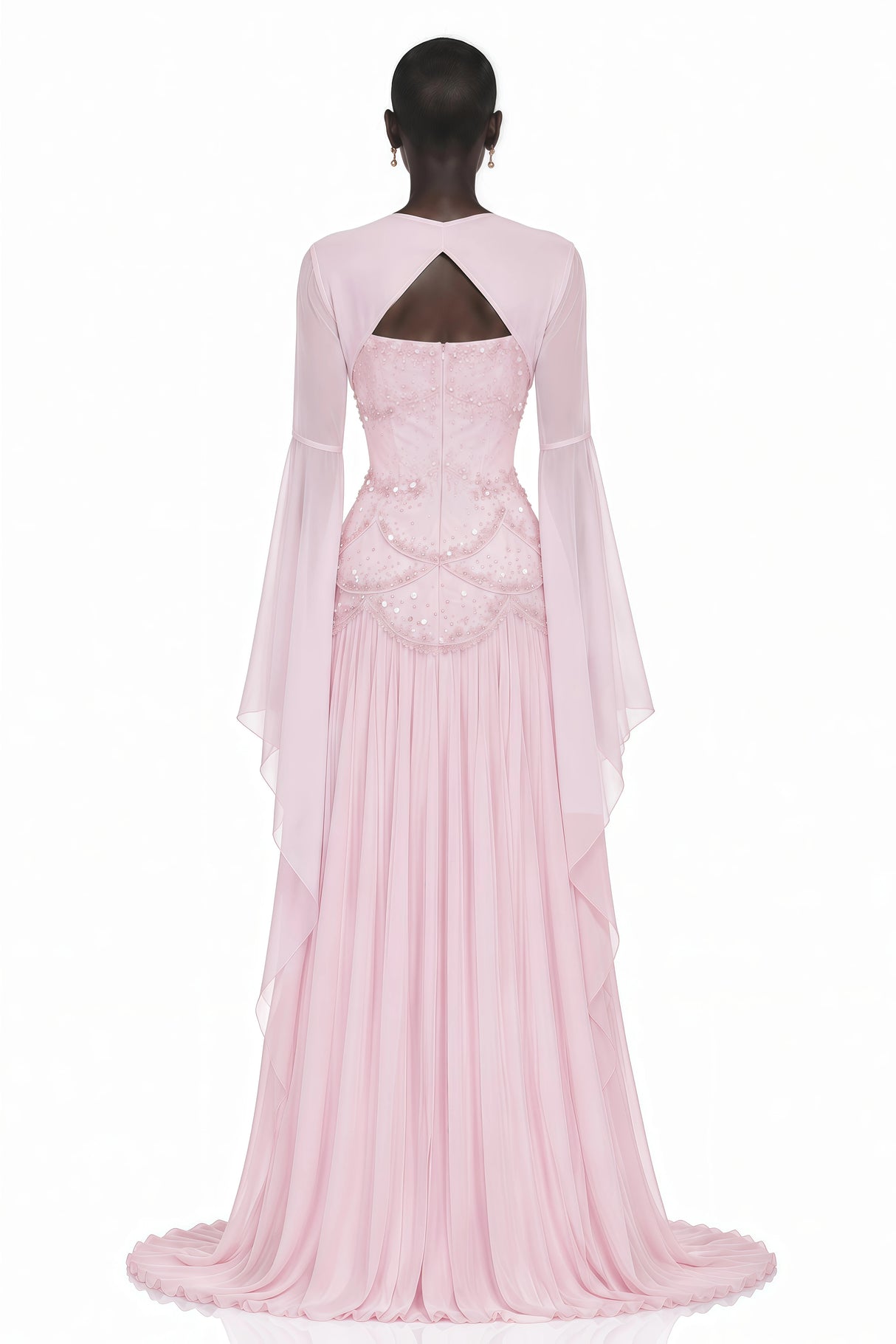 Gaëlle Pink Fauxpearlembellished Pleated Maxi Dress
