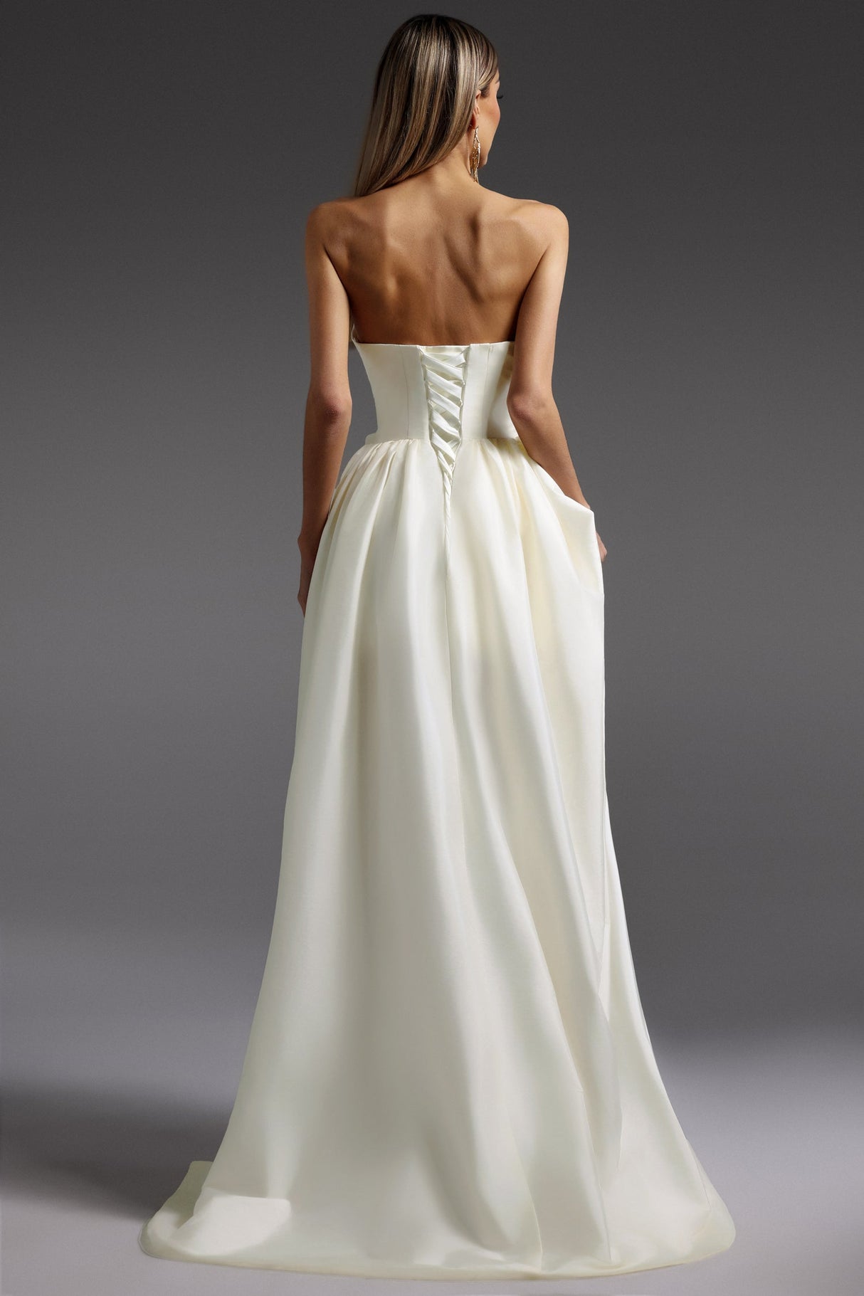 Gaetana Ivory Floral Embellished High-Low Dress