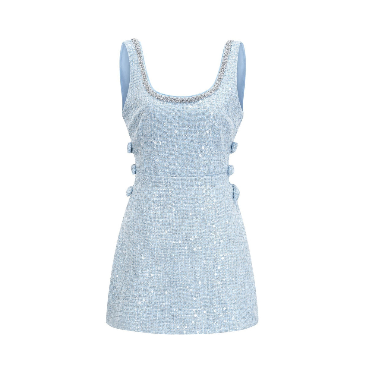 Gaetana Mini Dress - Sleeveless with Sequin and Crystal Embellishments - Cut - Out Design - Thigh Length Fit