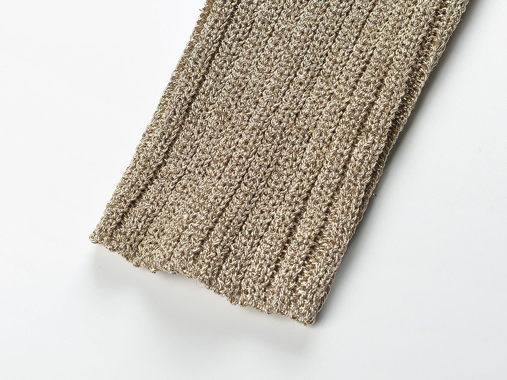 Gaia Midi Dress - Figure - Hugging Silhouette - Metallic Finish - Sculpted Fit - Elegant High Neckline - Luxurious Shimmer