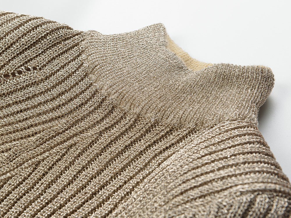 Gaia Midi Dress - Figure - Hugging Silhouette - Metallic Finish - Sculpted Fit - Elegant High Neckline - Luxurious Shimmer