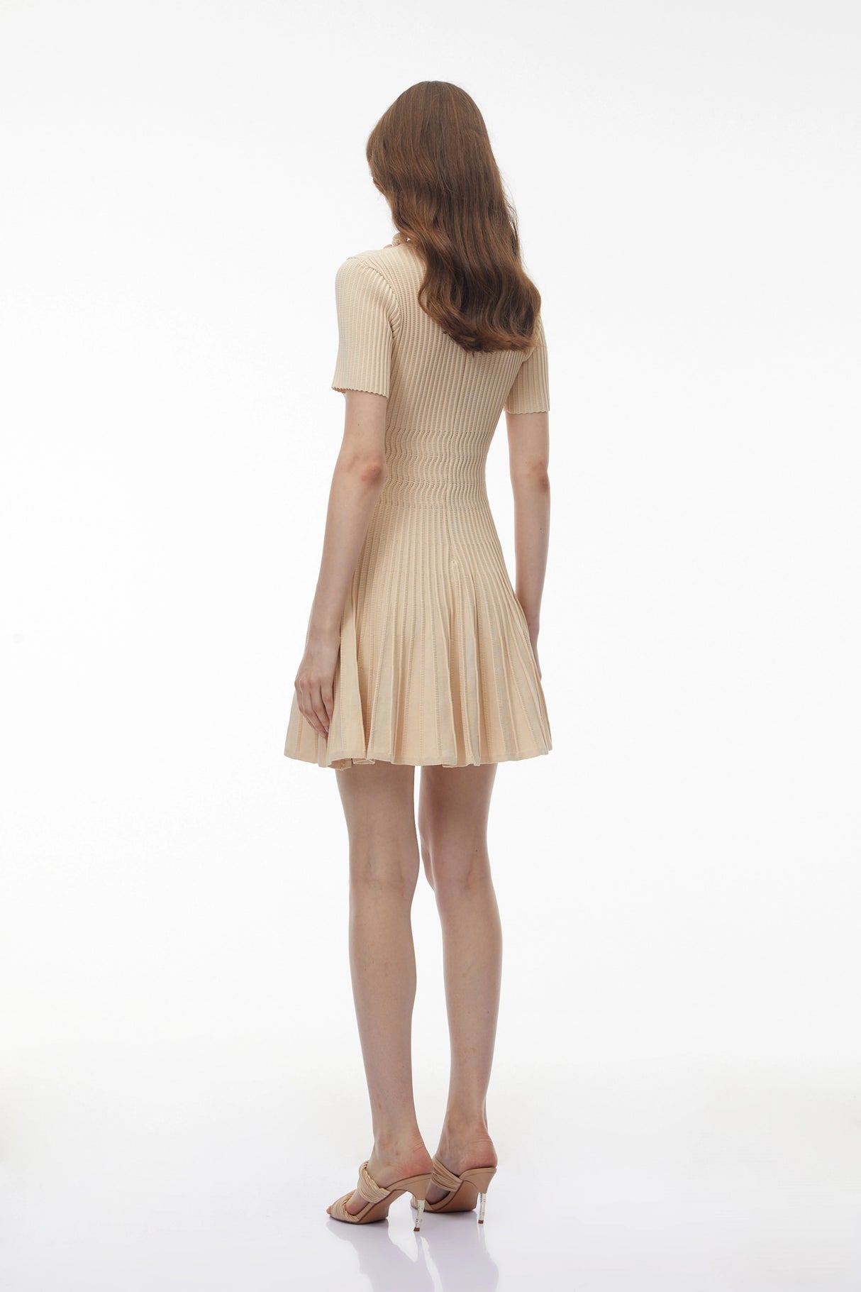 Galatea Neutral Ribbed Knit Midi Dress