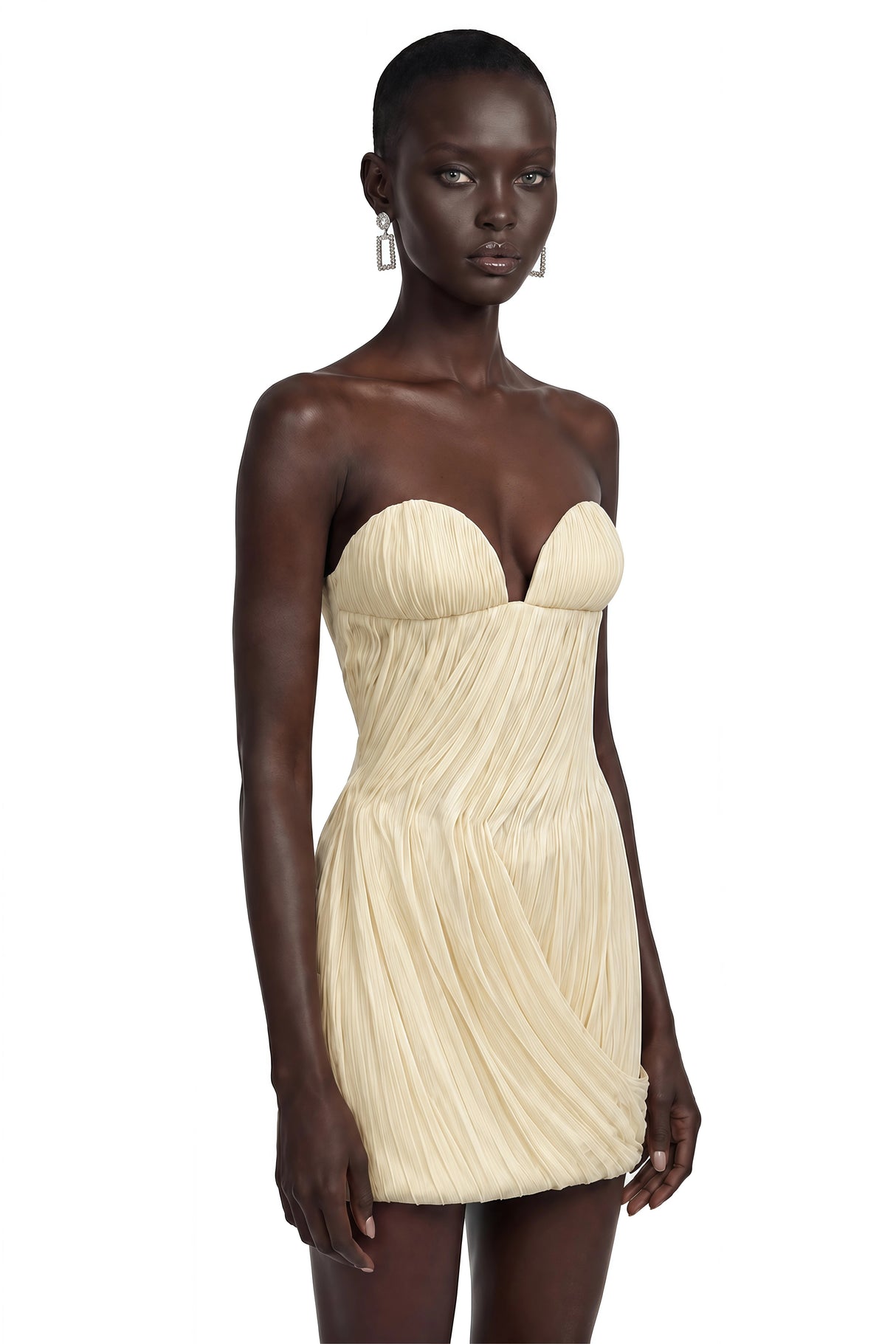 Gamze Champagne Off Shoulder Ruched Mini Dress