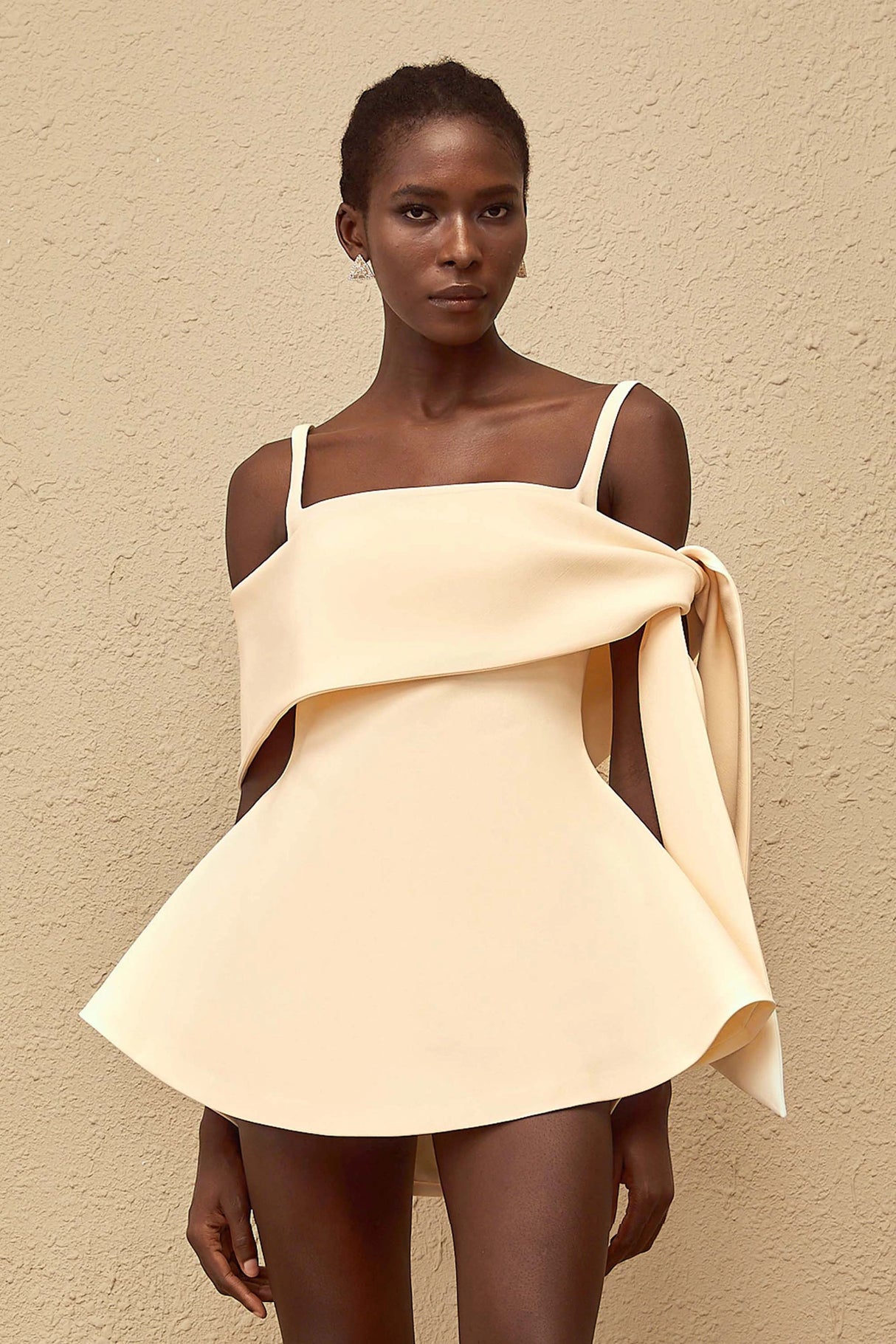 Garance Cream White Self Tie Flared Mini Dress